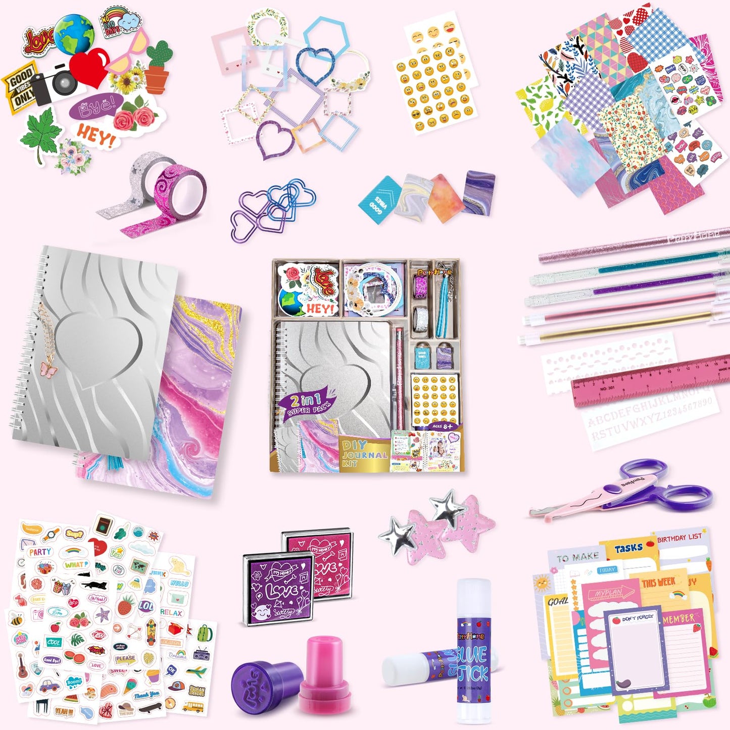 PERRYHOME 2-Pack DIY Journal Kit for Girls | 200+ Pcs Scrapbook & Diary Set