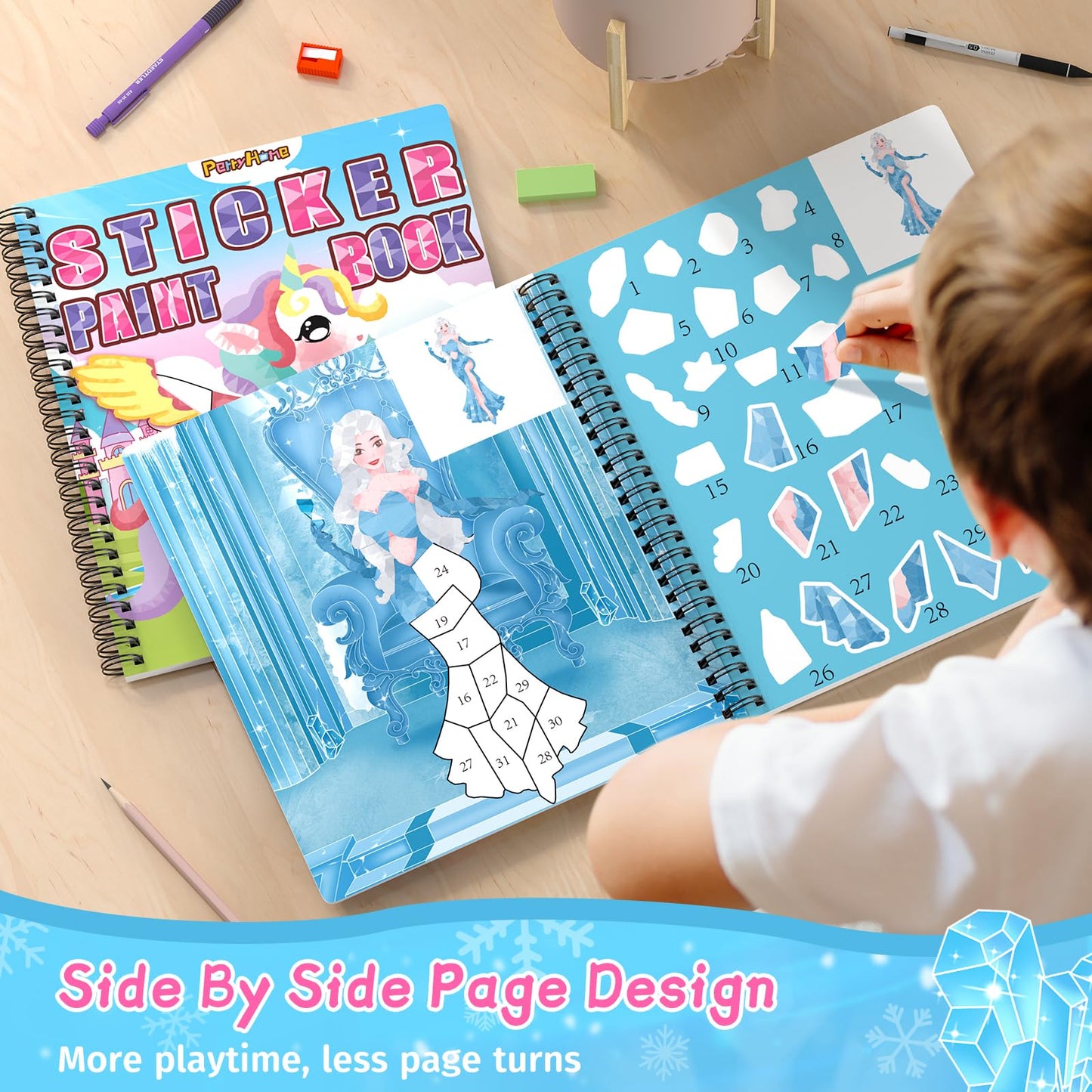 PERRYHOME 3pc Sticker by Number Paint Books for Girls (Ages 3-8) – Unicorn, Mermaid & Frozen