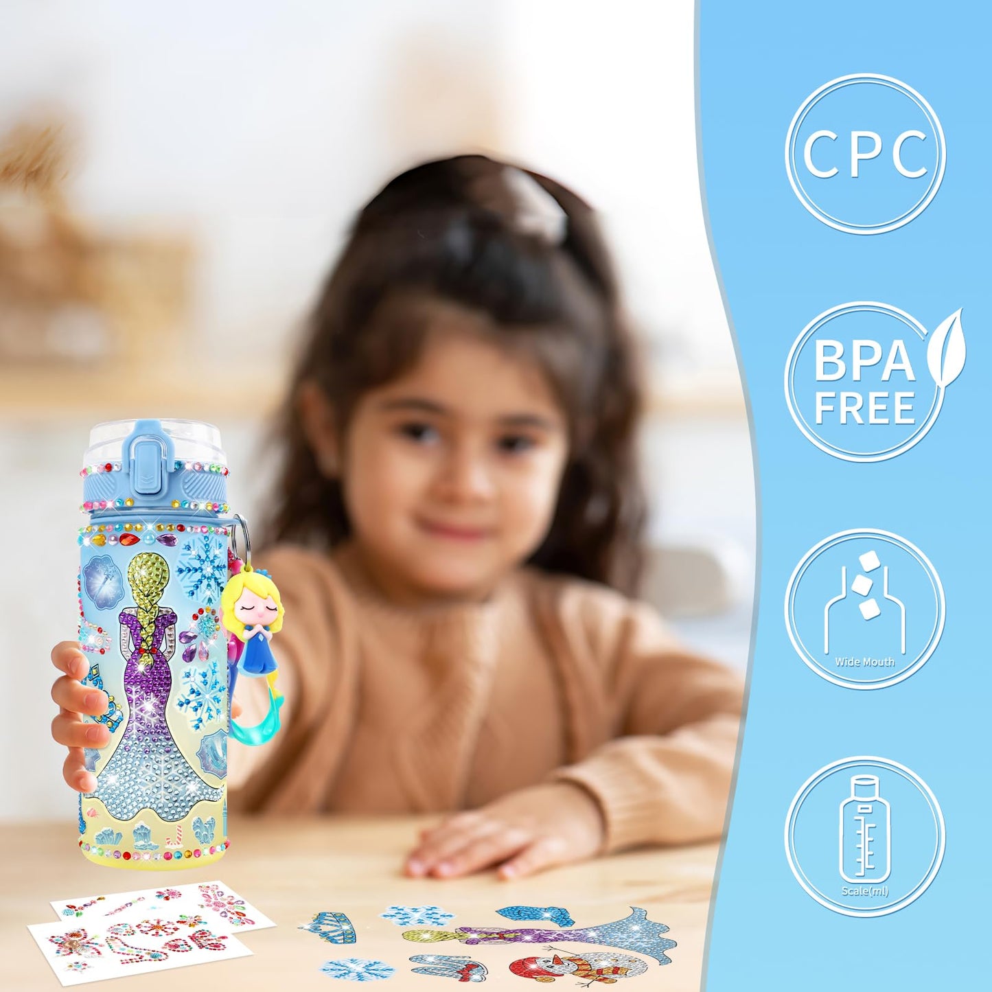 PERRYHOME Frozen Water Bottle Kit for Girls | DIY Craft Set with 21oz Bottle & Accessories