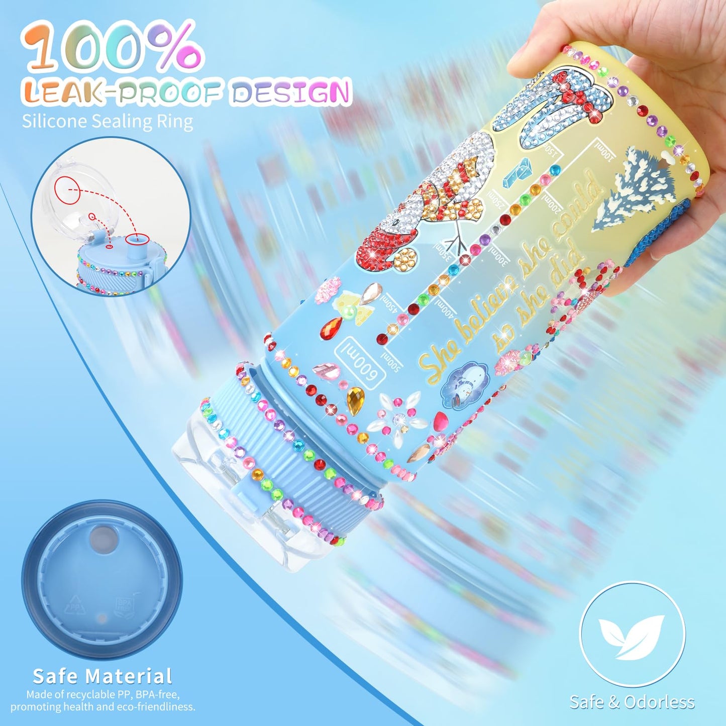 PERRYHOME Frozen Water Bottle Kit for Girls | DIY Craft Set with 21oz Bottle & Accessories