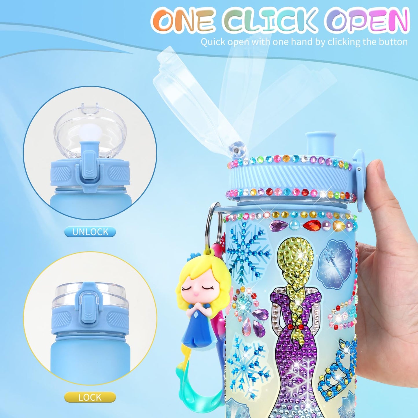 PERRYHOME Frozen Water Bottle Kit for Girls | DIY Craft Set with 21oz Bottle & Accessories