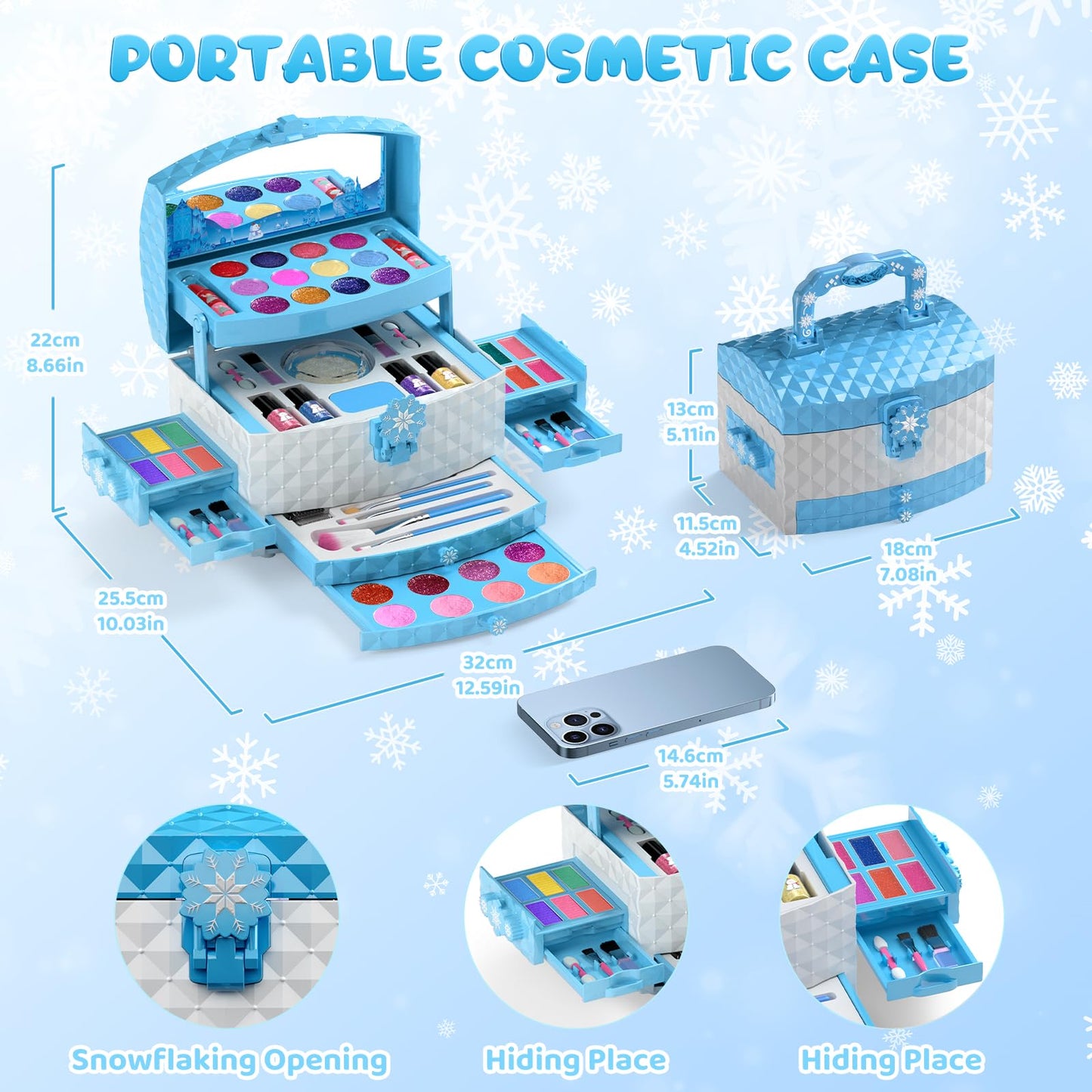 PERRYHOME 56-Piece Kids Makeup Set – Washable, Non-Toxic, Frozen Theme | Gift for Girls