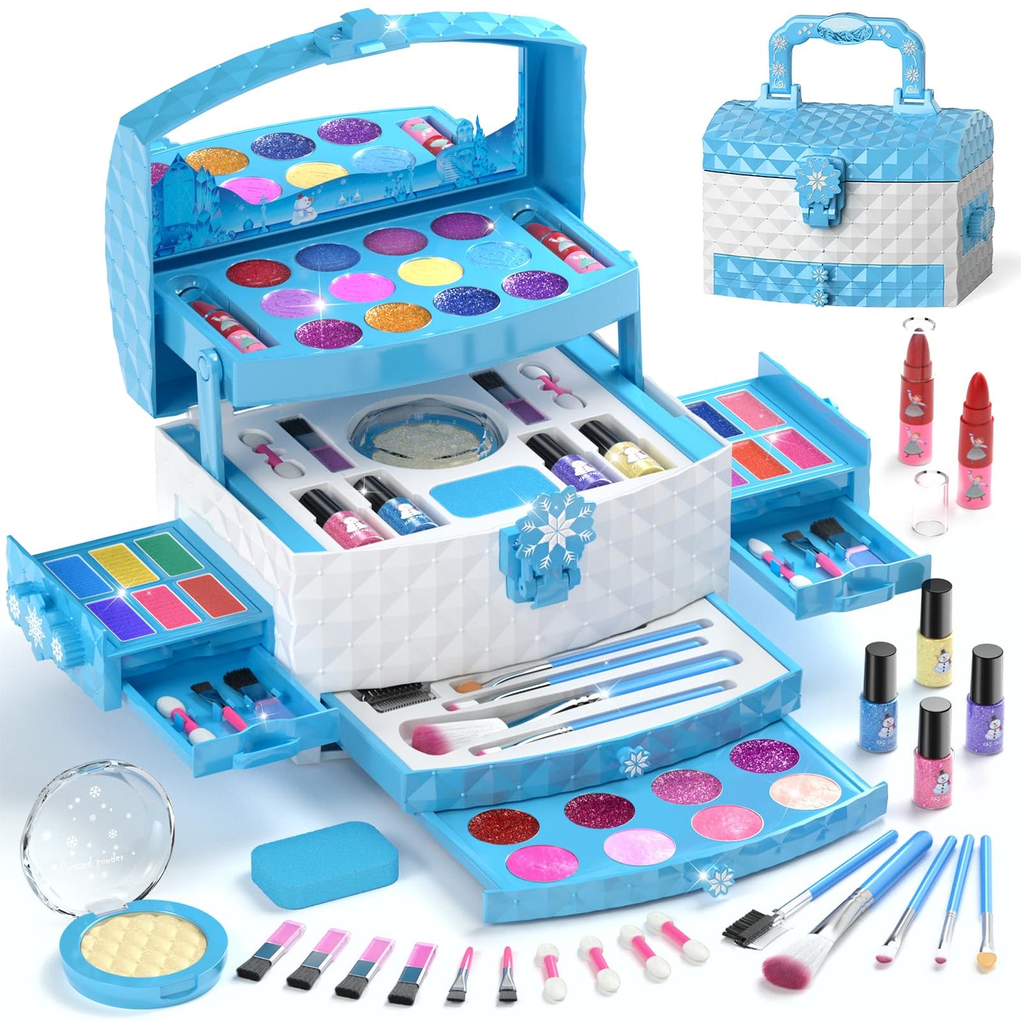 PERRYHOME 56-Piece Kids Makeup Set – Washable, Non-Toxic, Frozen Theme | Gift for Girls