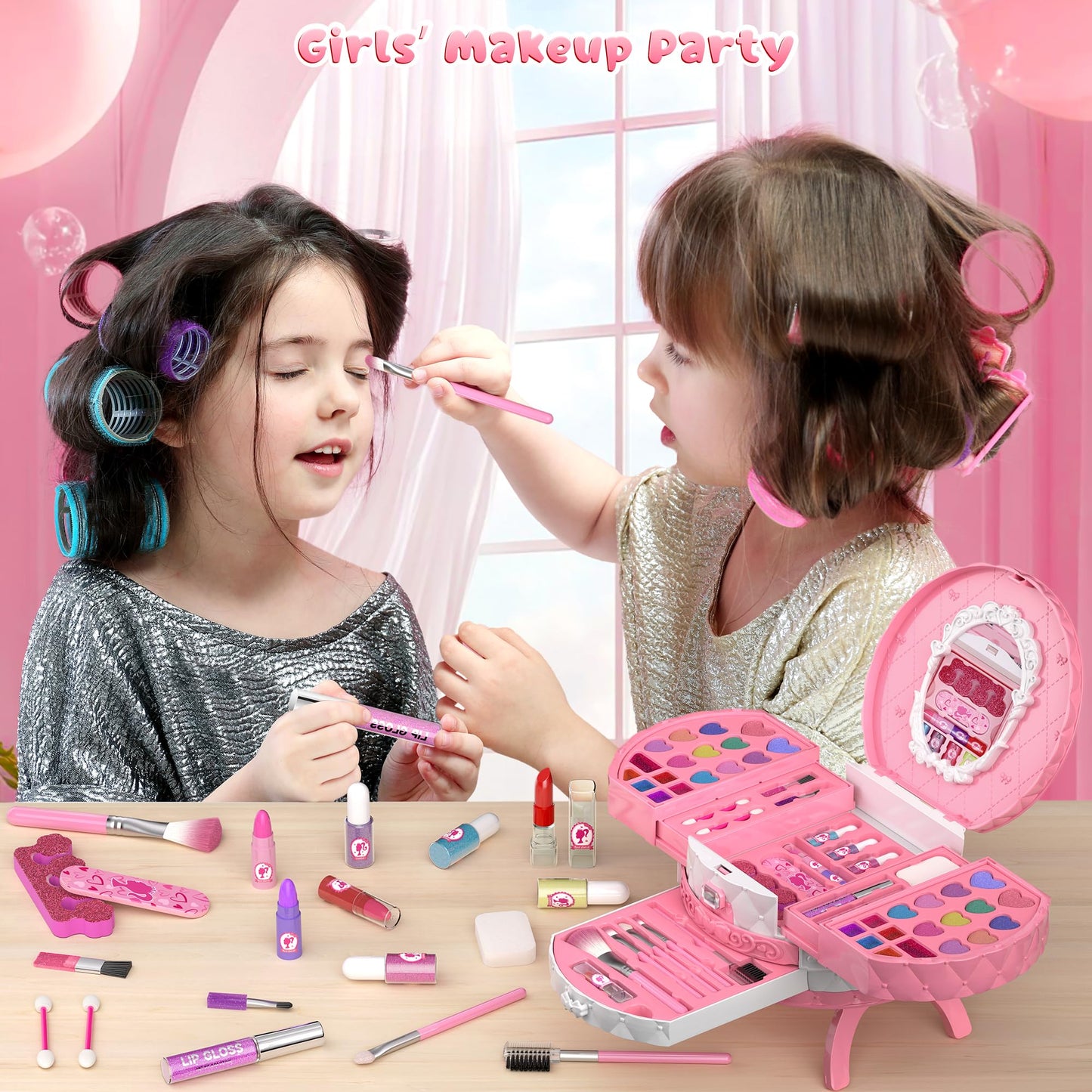 PERRYHOME Kids Makeup Kit (59 Pcs) Non-Toxic, Washable & Safe for Girls 3-12 – Pink