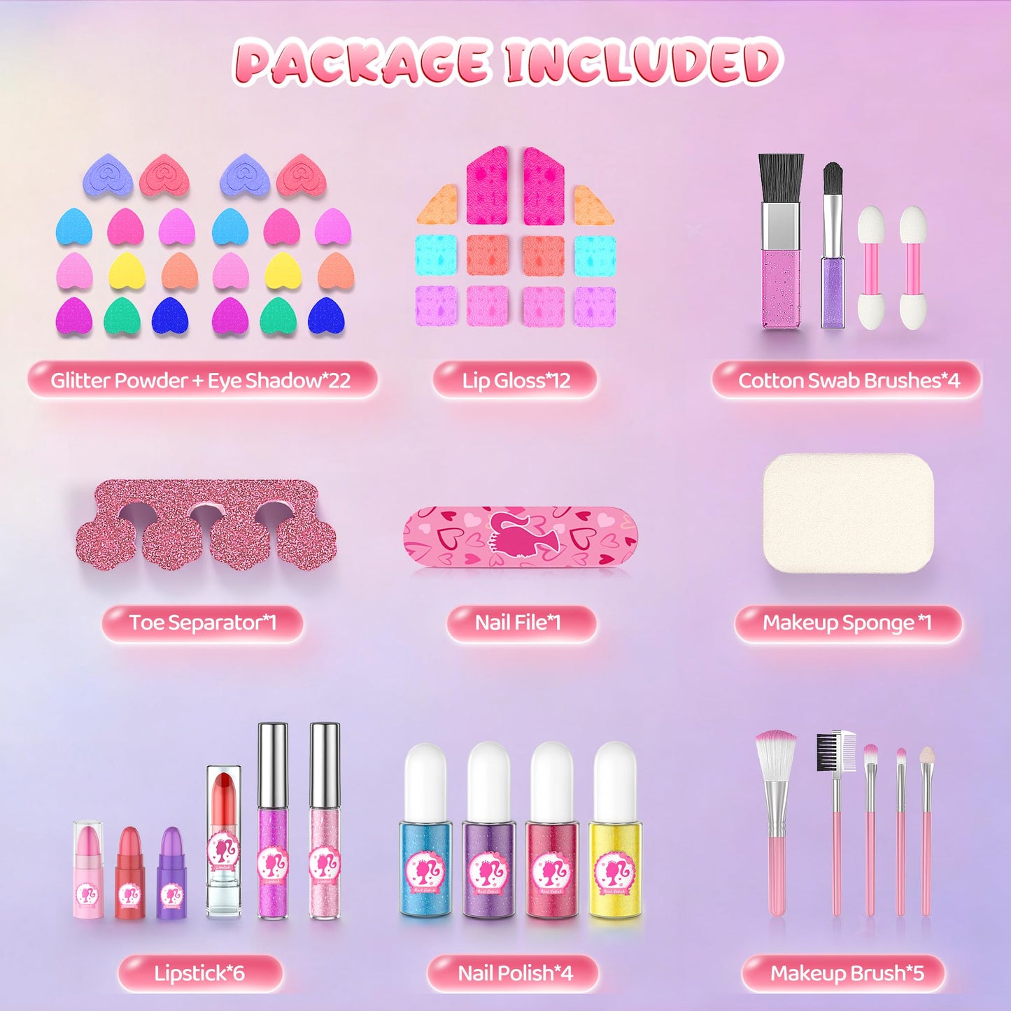 PERRYHOME Kids Makeup Kit (59 Pcs) Non-Toxic, Washable & Safe for Girls 3-12 – Pink