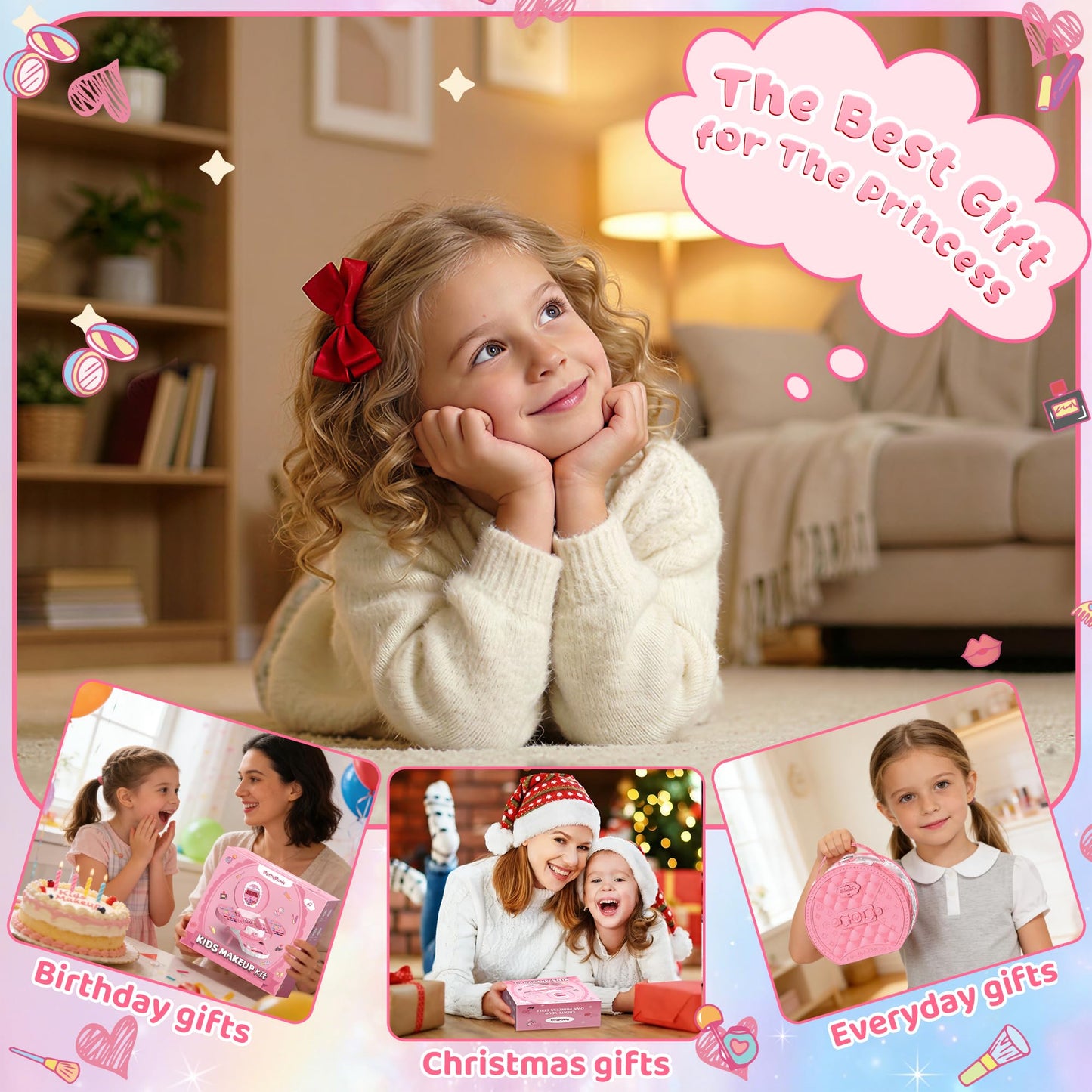 PERRYHOME Kids Makeup Kit (59 Pcs) Non-Toxic, Washable & Safe for Girls 3-12 – Pink