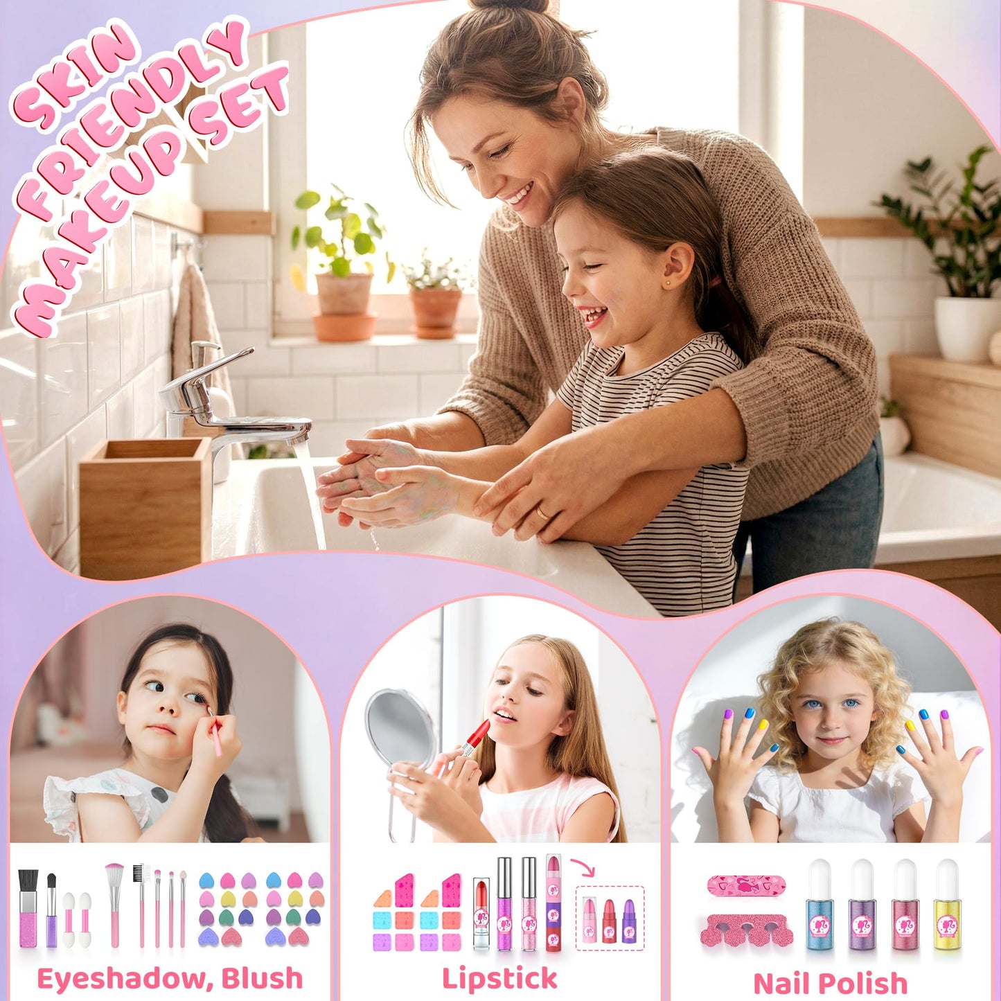 PERRYHOME Kids Makeup Kit (59 Pcs) Non-Toxic, Washable & Safe for Girls 3-12 – Pink