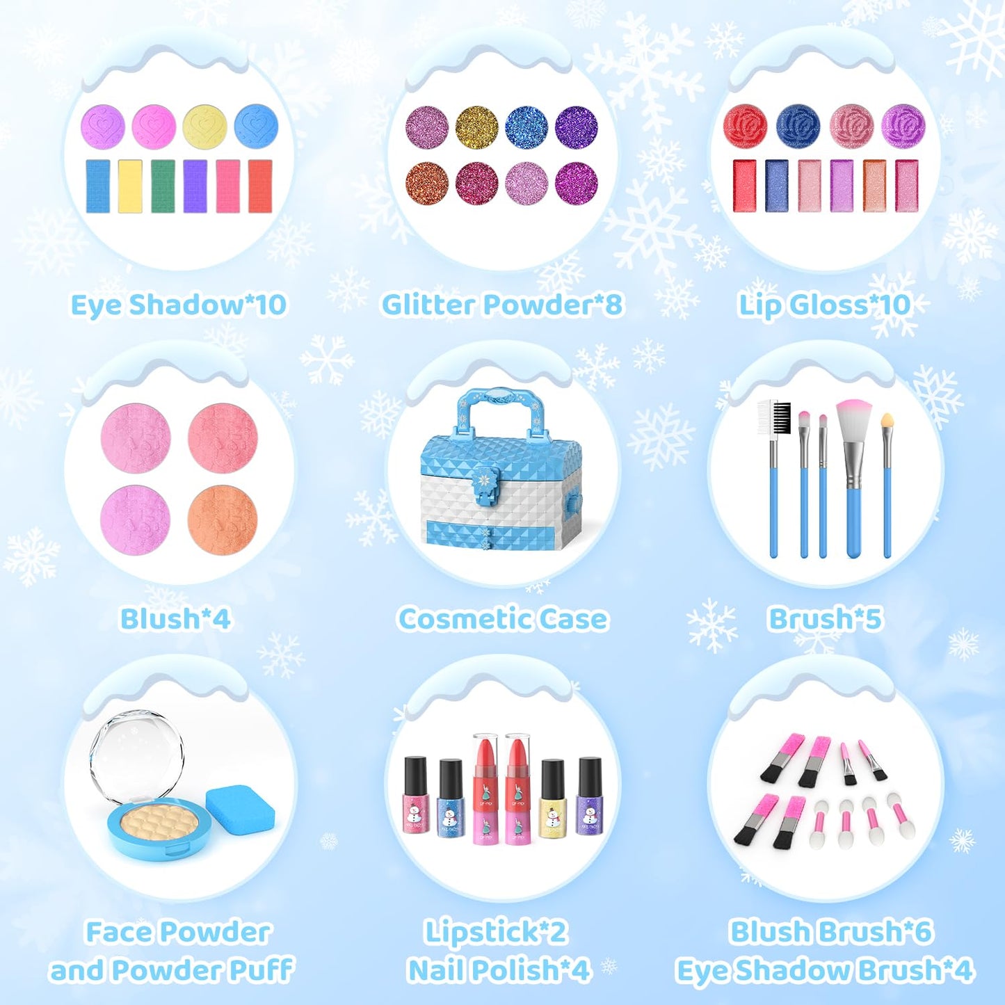 PERRYHOME 56-Piece Kids Makeup Set – Washable, Non-Toxic, Frozen Theme | Gift for Girls