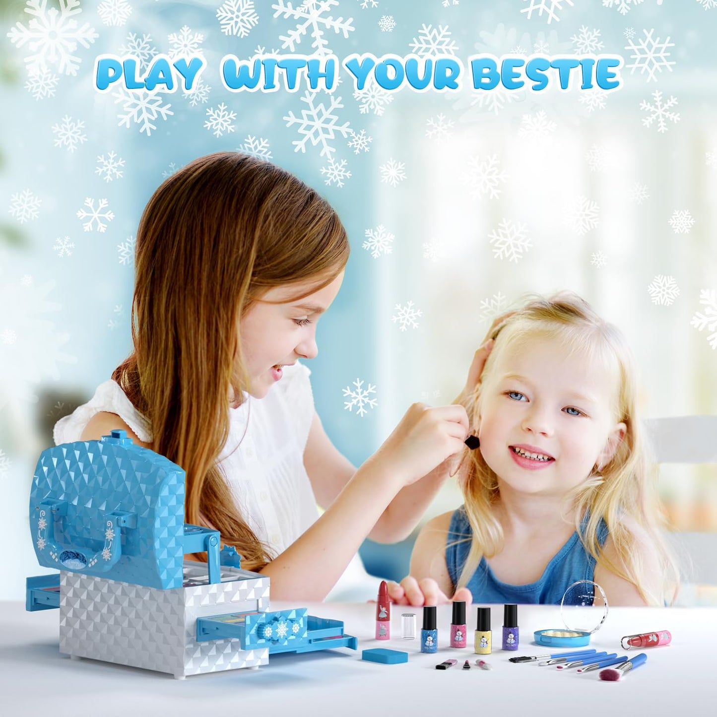 PERRYHOME 56-Piece Kids Makeup Set – Washable, Non-Toxic, Frozen Theme | Gift for Girls