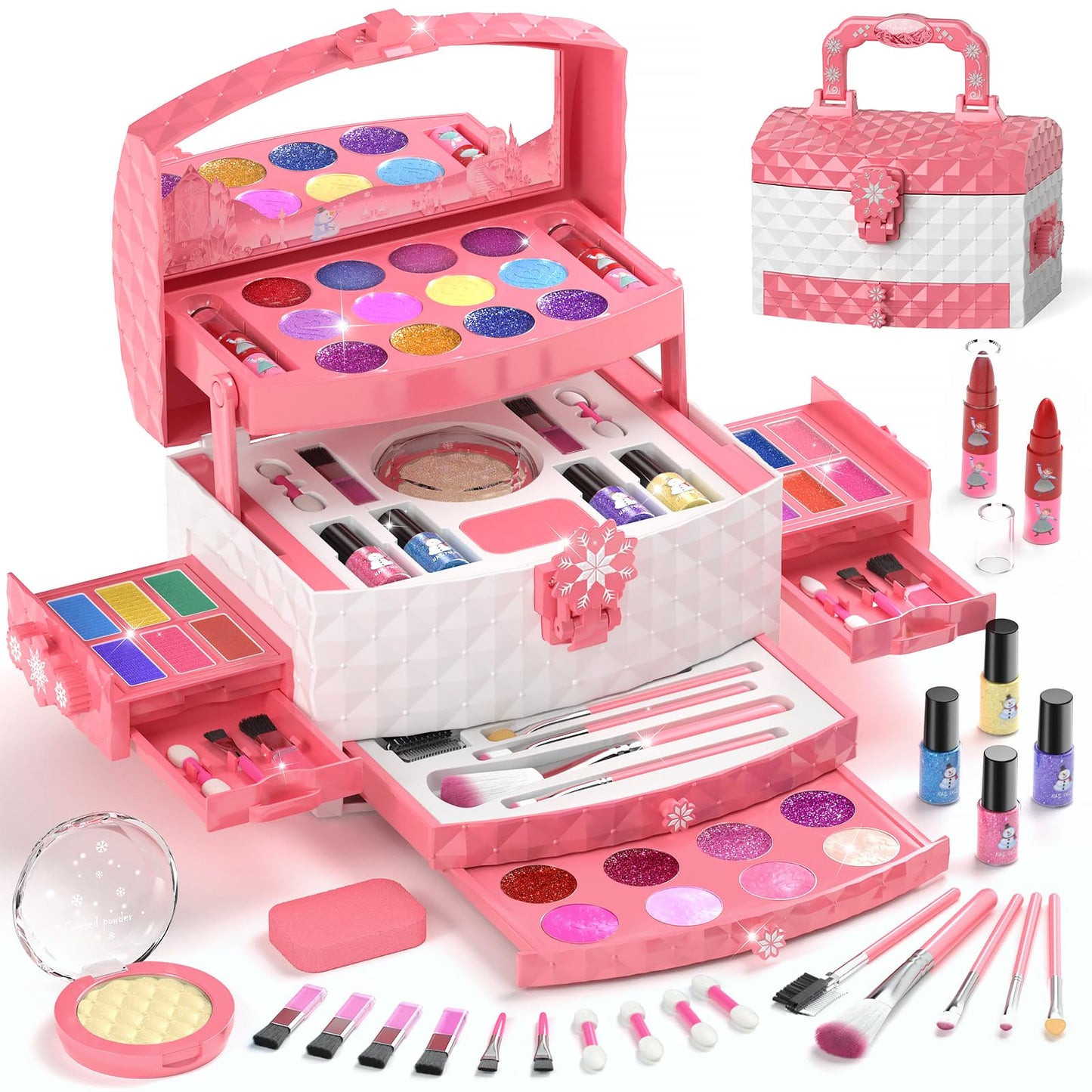 PERRYHOME 56-Pcs Kids Makeup Set | Non-Toxic Frozen Theme Toy Kit