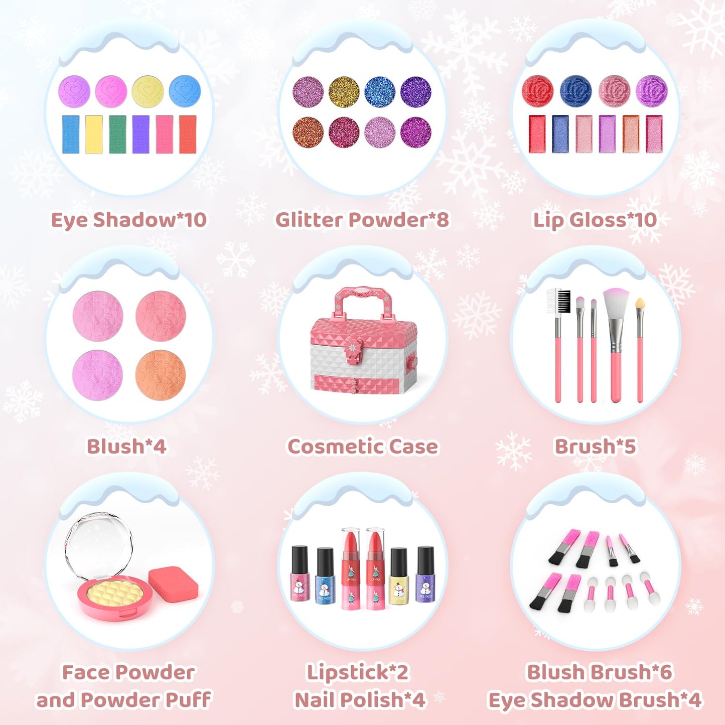 PERRYHOME 56-Pcs Kids Makeup Set | Non-Toxic Frozen Theme Toy Kit