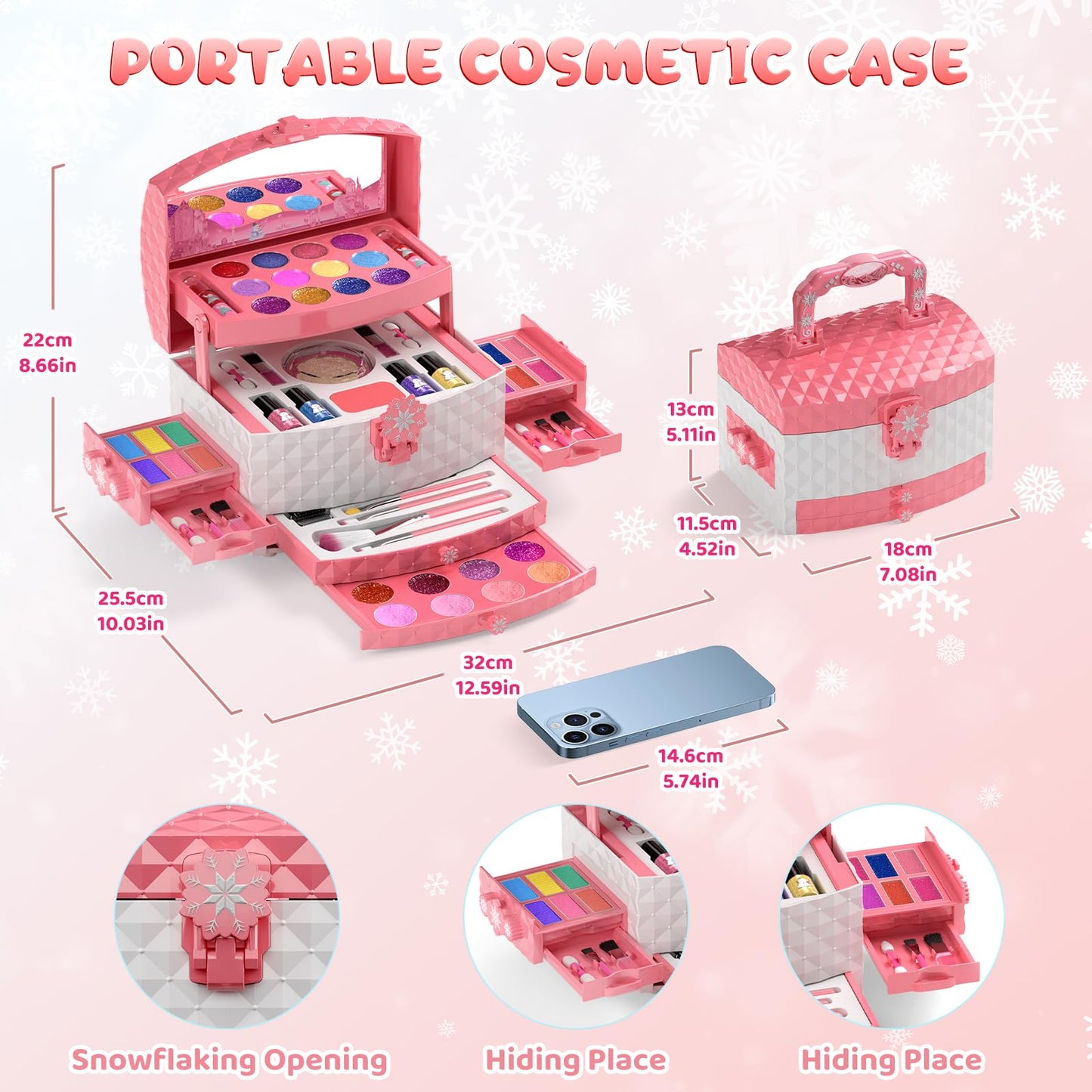PERRYHOME 56-Pcs Kids Makeup Set | Non-Toxic Frozen Theme Toy Kit