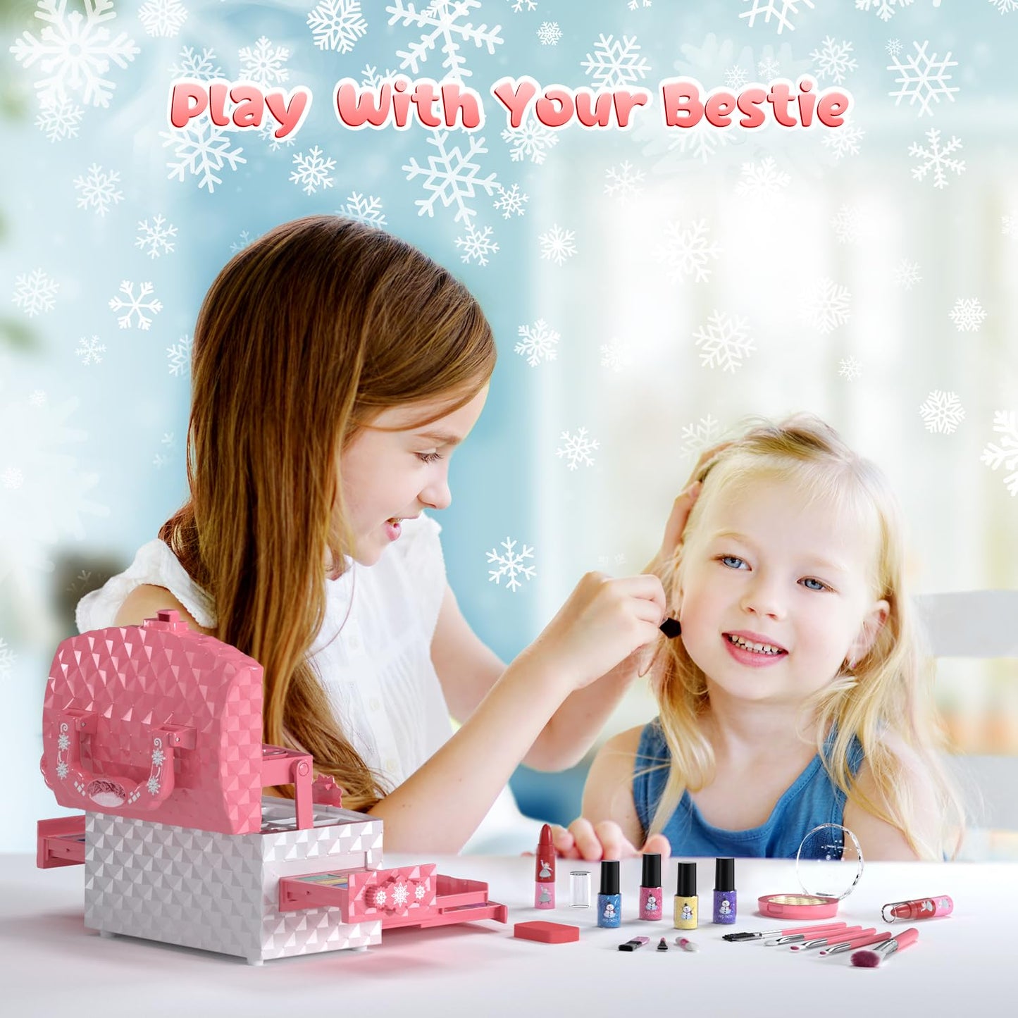 PERRYHOME 56-Pcs Kids Makeup Set | Non-Toxic Frozen Theme Toy Kit