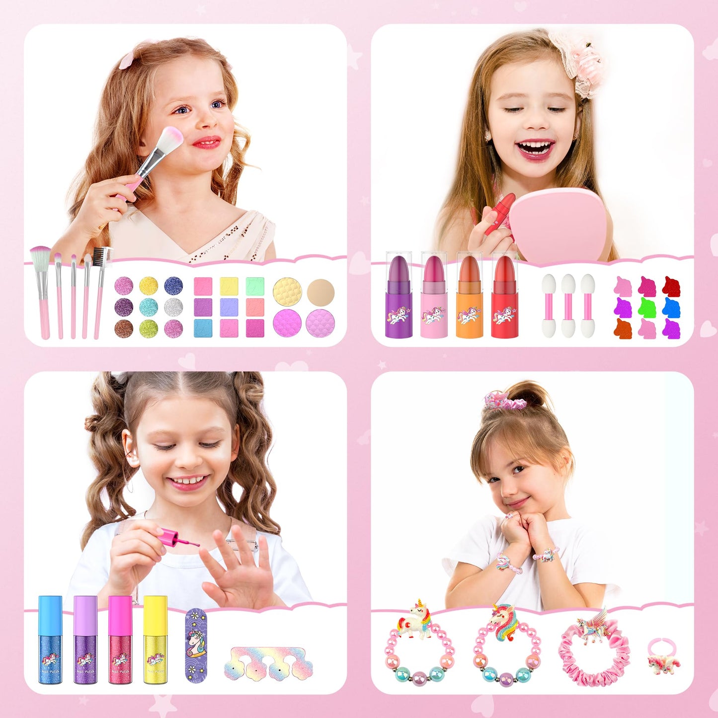 PERRYHOME Kids Makeup Set for Girls – 63 Pcs Washable Non-Toxic Unicorn Dress-Up Kit