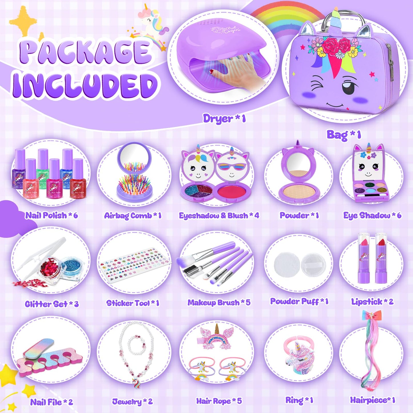 PERRYHOME Kids Makeup Kit for Girls – 2-in-1 Unicorn Cosmetic Set