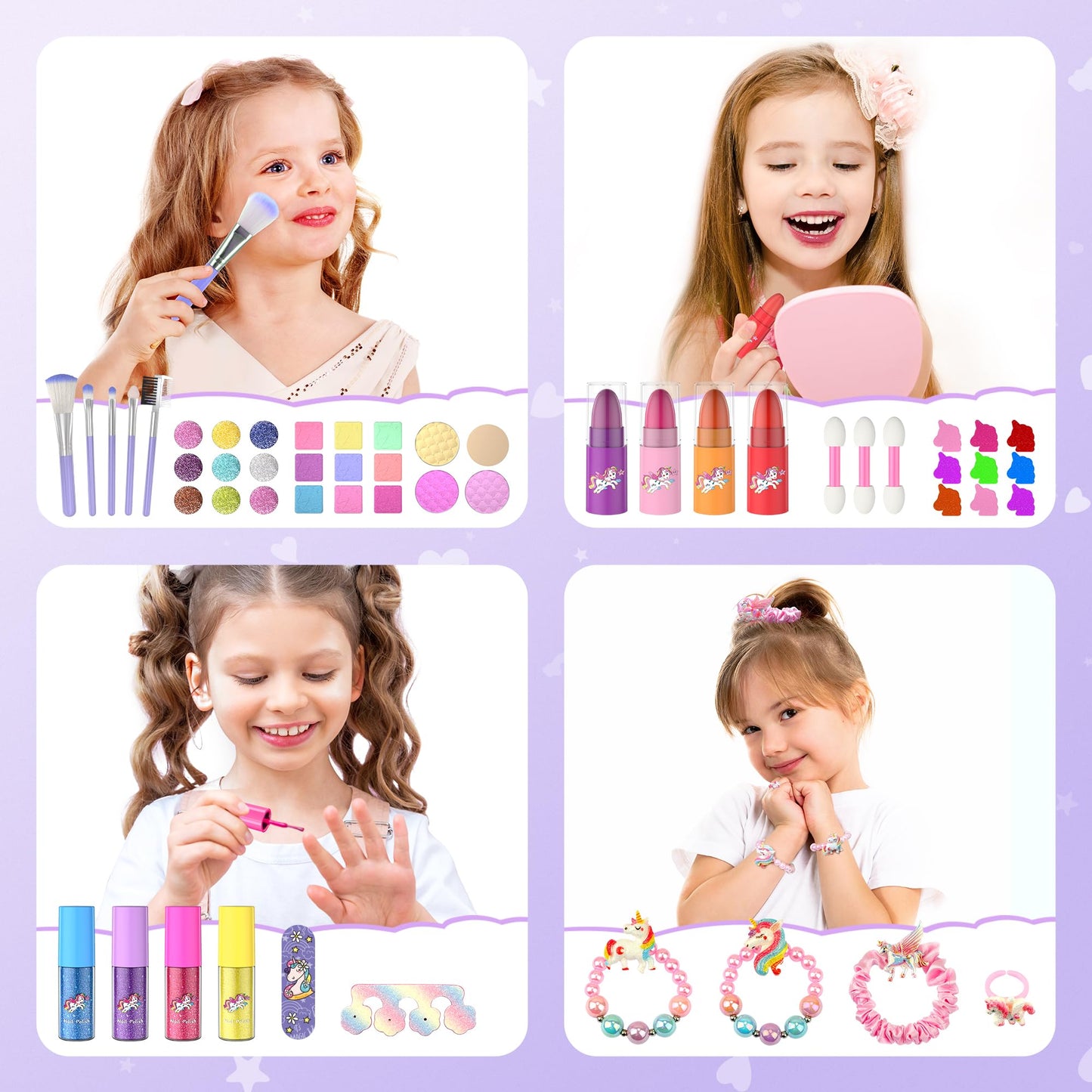 PERRYHOME 63-Piece Kids Makeup Set – Washable, Non-Toxic Unicorn Dress-Up Kit