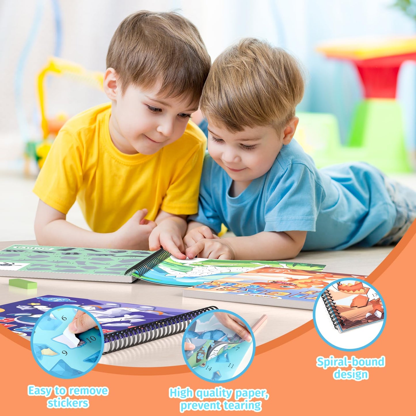 PERRYHOME 3-Pack Sticker by Number Paint Books for Kids 4-8 — Dinosaurs, Animals & Space
