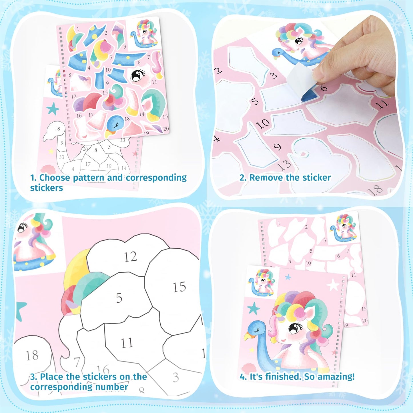 PERRYHOME 3pc Sticker by Number Paint Books for Girls (Ages 3-8) – Unicorn, Mermaid & Frozen