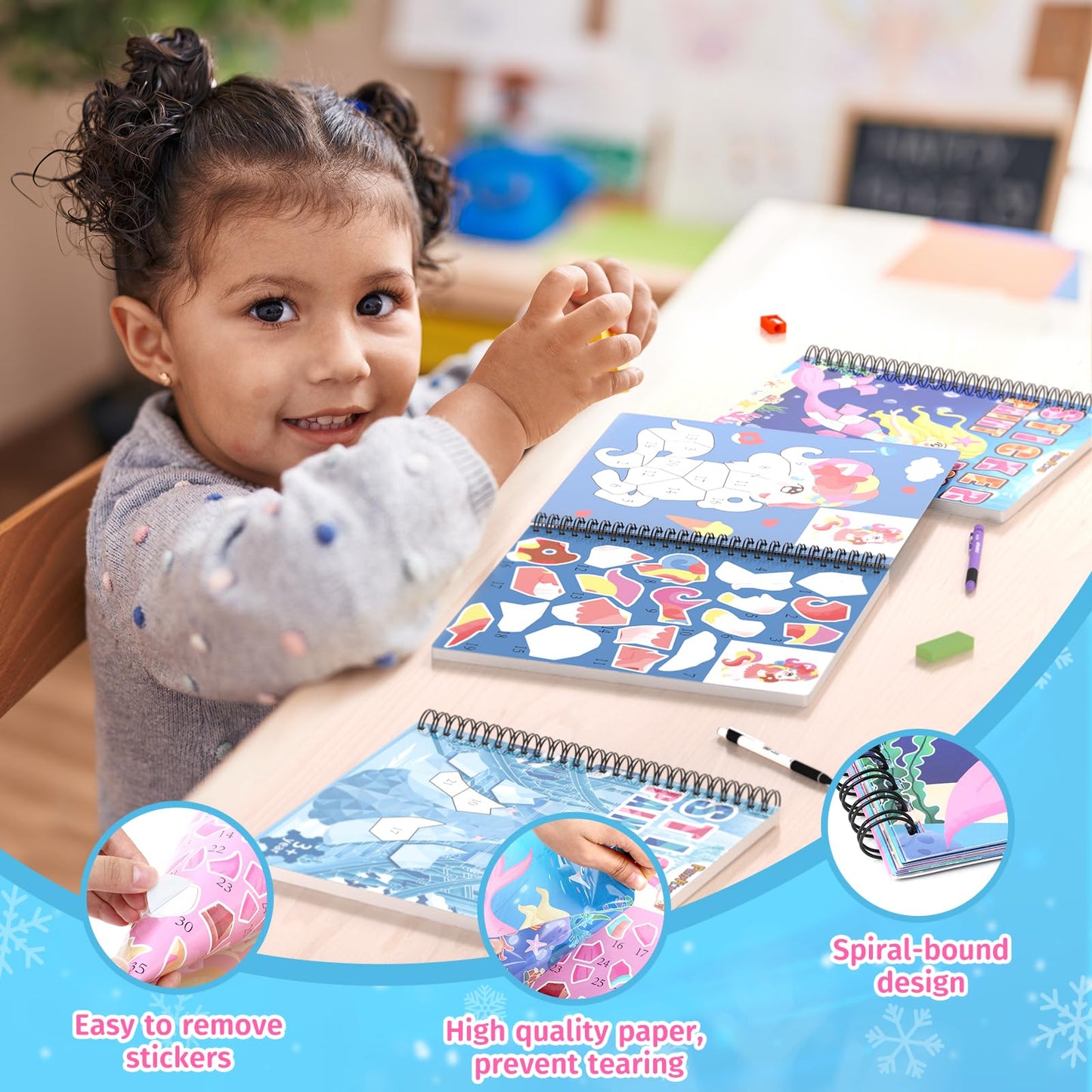 PERRYHOME 3pc Sticker by Number Paint Books for Girls (Ages 3-8) – Unicorn, Mermaid & Frozen