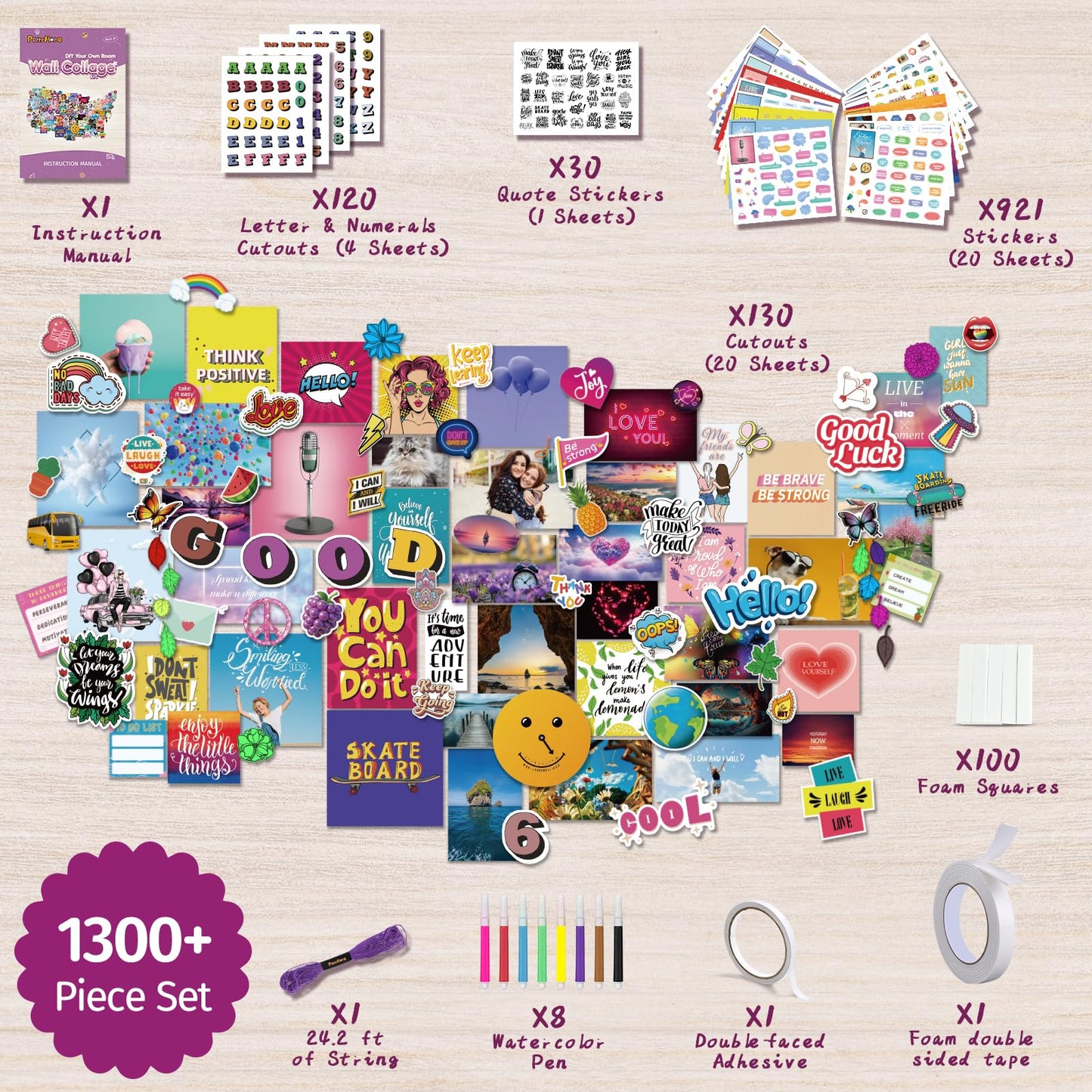 PERRYHOME 1300+ Pcs Wall Collage Kit for Teens | DIY Bedroom Decor for Teen Girls