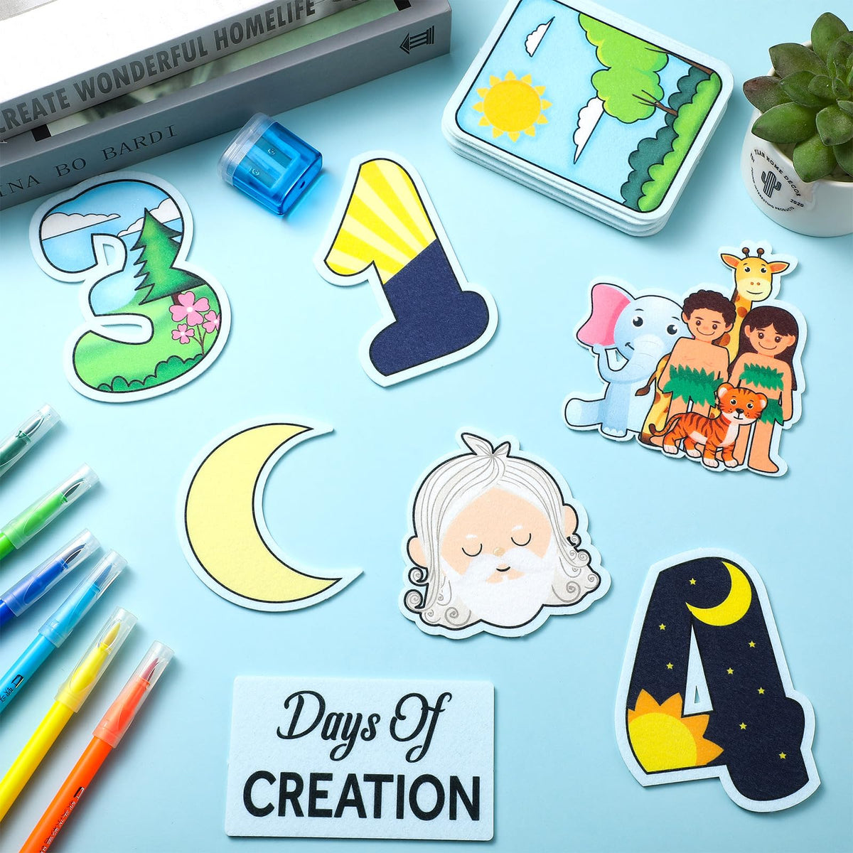 Peryiter Creation Story Felt Board – 23 Days of Creation Bible Storyboard Sets for Preschool & Kids