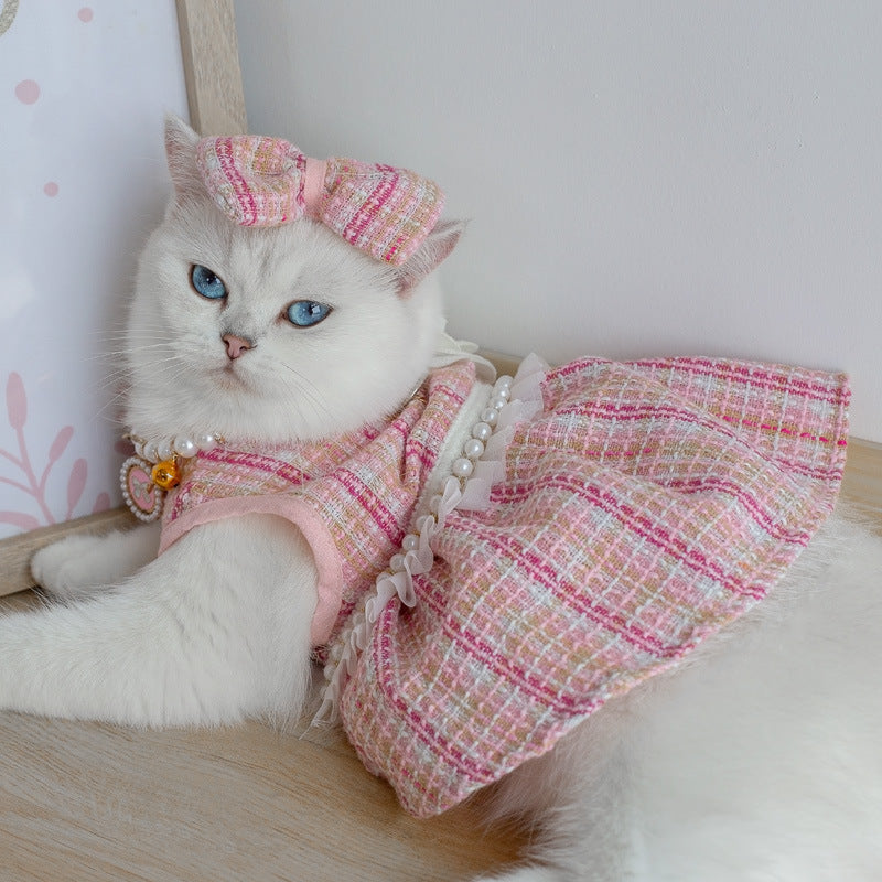 Adorable Pet Dress with Accessories | Cat Skirt with Headdress & Necklace