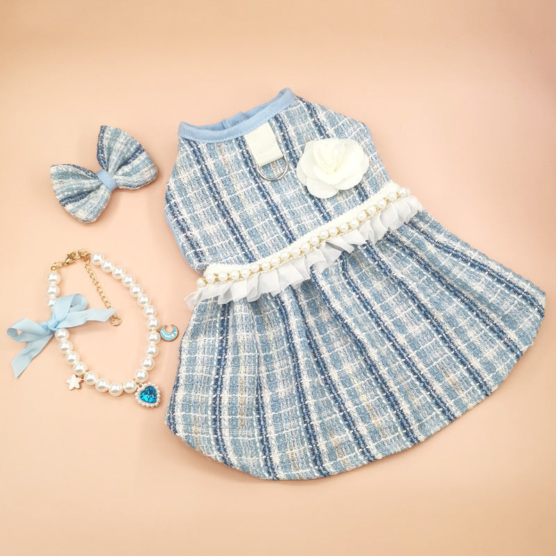 Adorable Pet Dress with Accessories | Cat Skirt with Headdress & Necklace