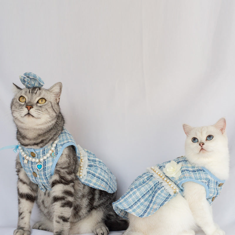Adorable Pet Dress with Accessories | Cat Skirt with Headdress & Necklace