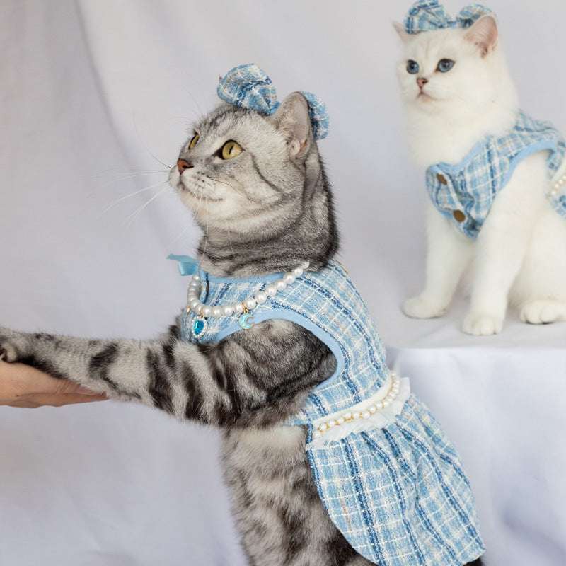 Adorable Pet Dress with Accessories | Cat Skirt with Headdress & Necklace