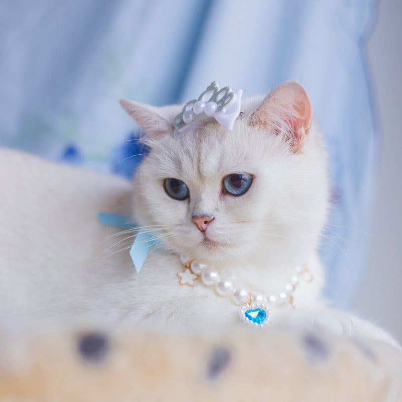 Adorable Pet Dress with Accessories | Cat Skirt with Headdress & Necklace