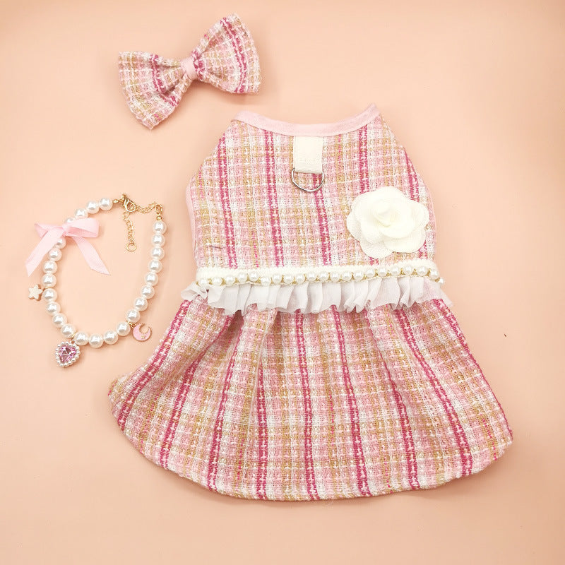 Adorable Pet Dress with Accessories | Cat Skirt with Headdress & Necklace