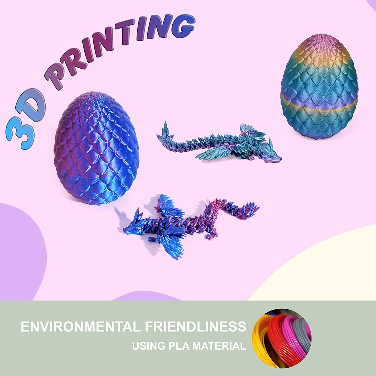 PETBSNVB 3D Printed Dragon in Egg — Easter Surprise, Articulated Fidget Toy, Desk Decor (Laser Red)