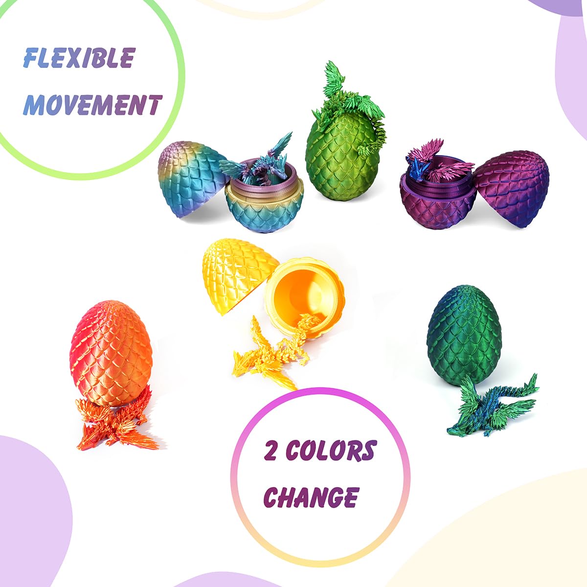 3D Printed Dragon in Egg – Easter Surprise, Fidget Toy, Desk Decor | PETBSNVB