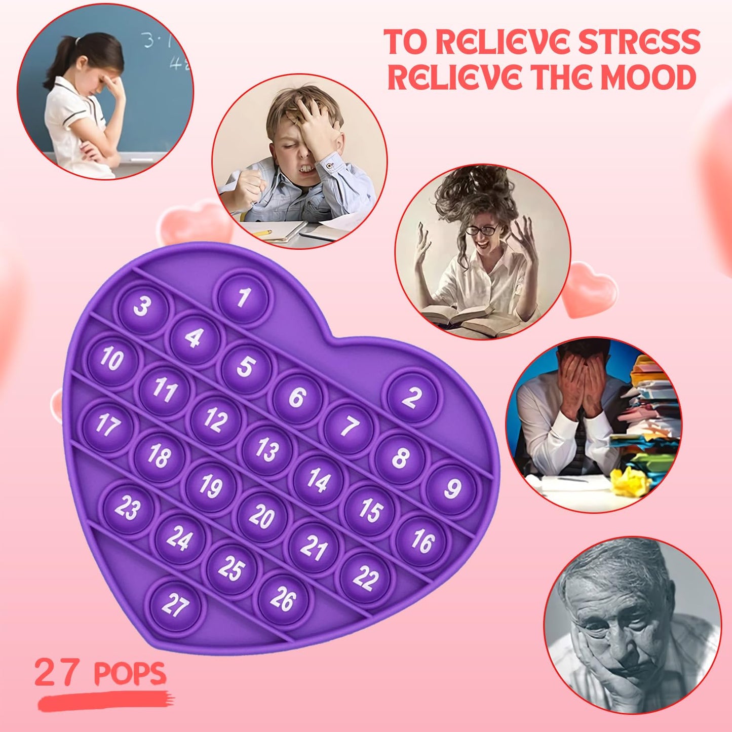 PETBSNVB Purple Heart Pop Bubble Fidget Toy – Letters & Numbers, Valentines Gift