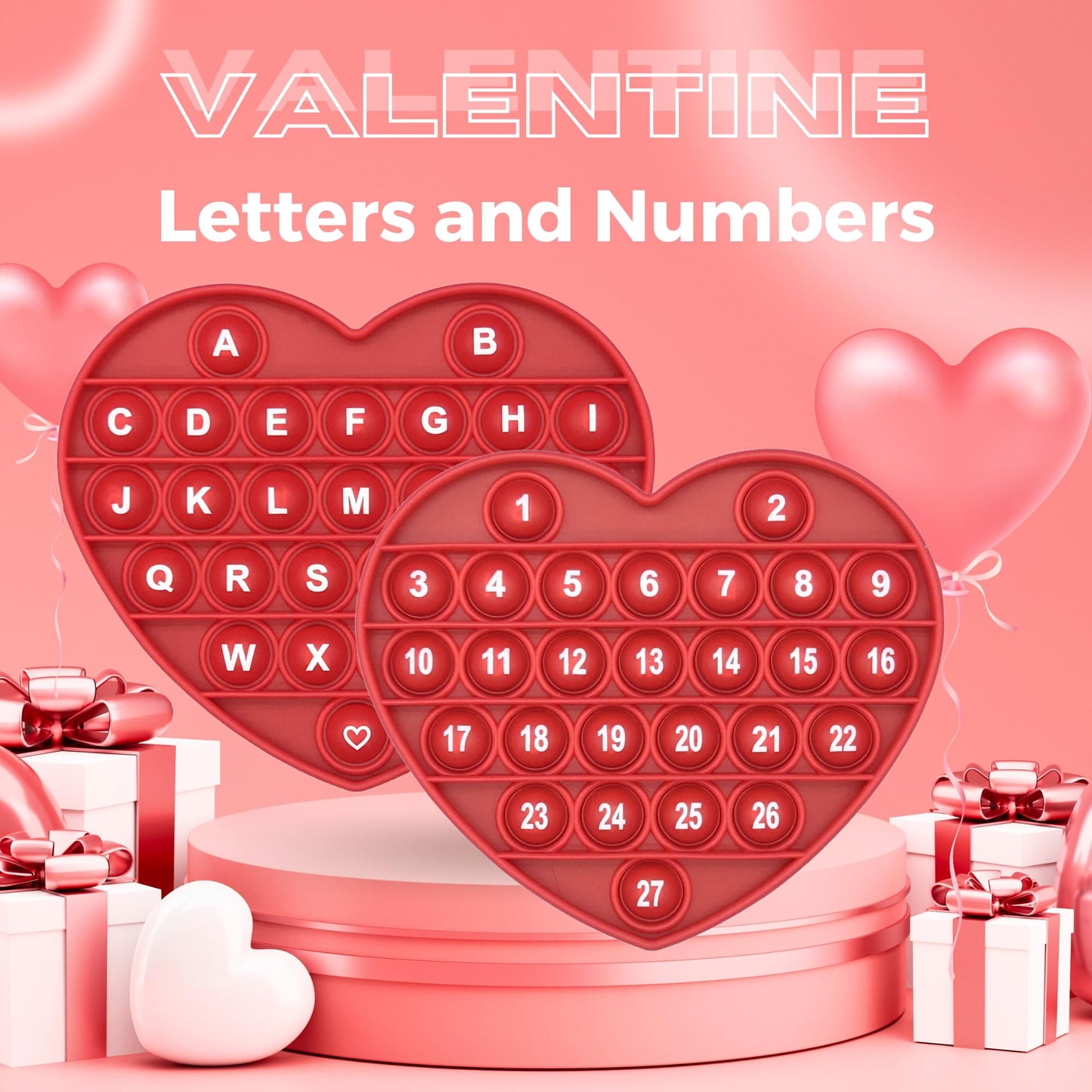 PETBSNVB Red Heart Pop Bubble Fidget Toy with Letters & Numbers – Valentines Gift, Classroom Prize