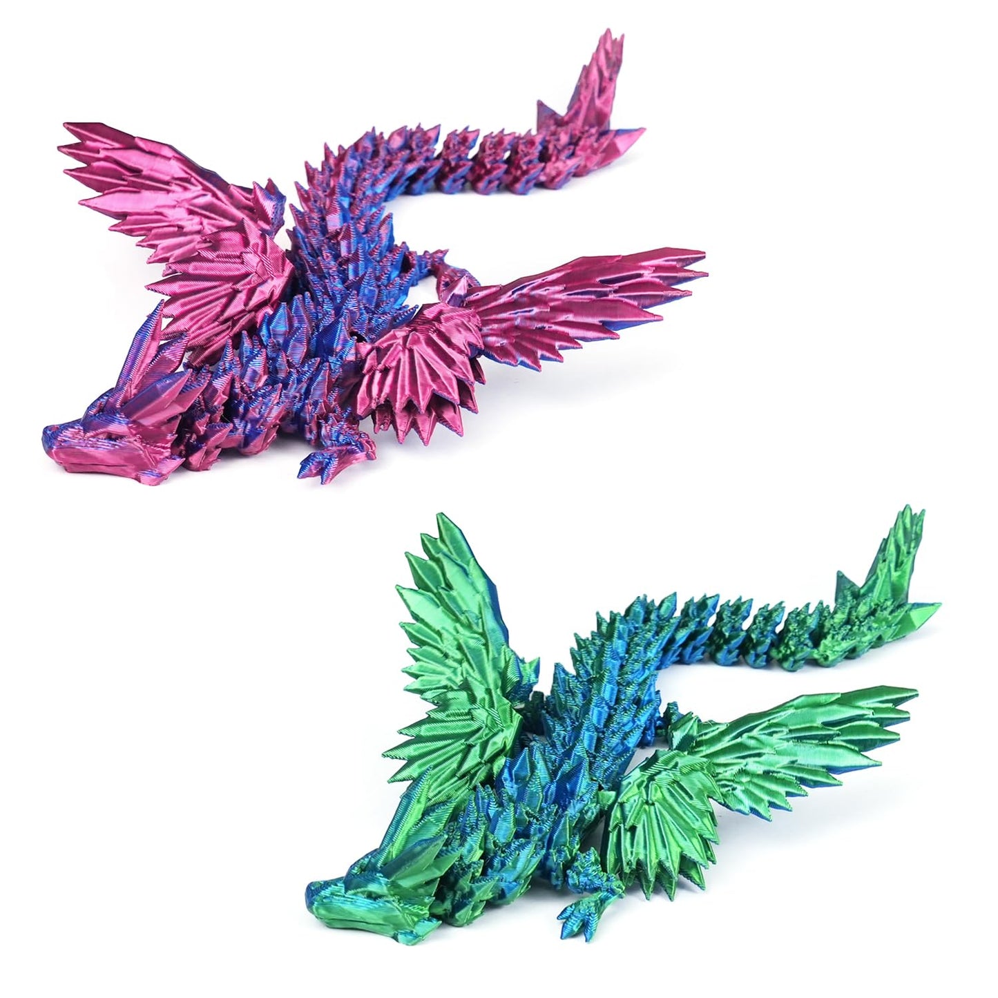 PETBSNVB 2PCS 7-inch Articulated Dragon With Wings – Crystal Dragon Fidget Toy & Desk Decor (Purple & Blue)