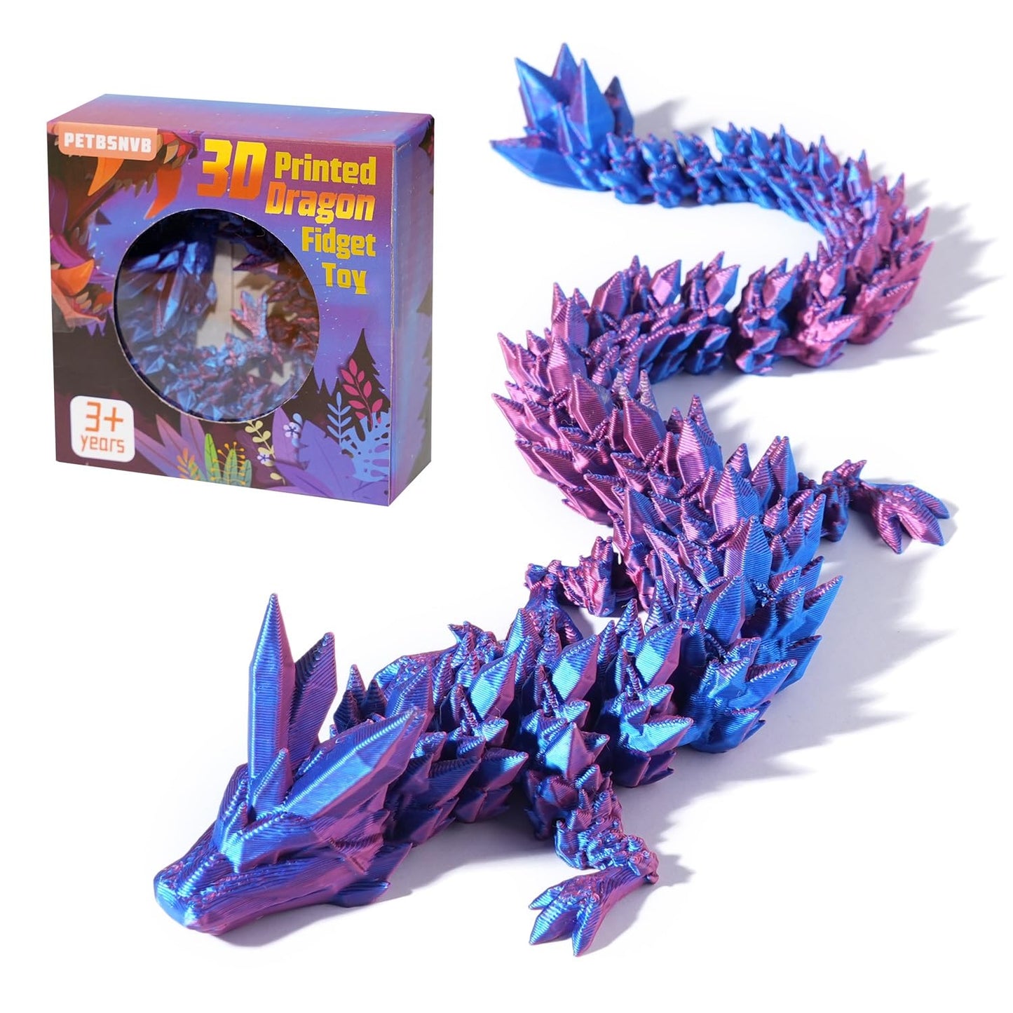 PETBSNVB 12-Inch Articulated Purple Dragon – 3D Printed Fidget Toy & Desk Decor