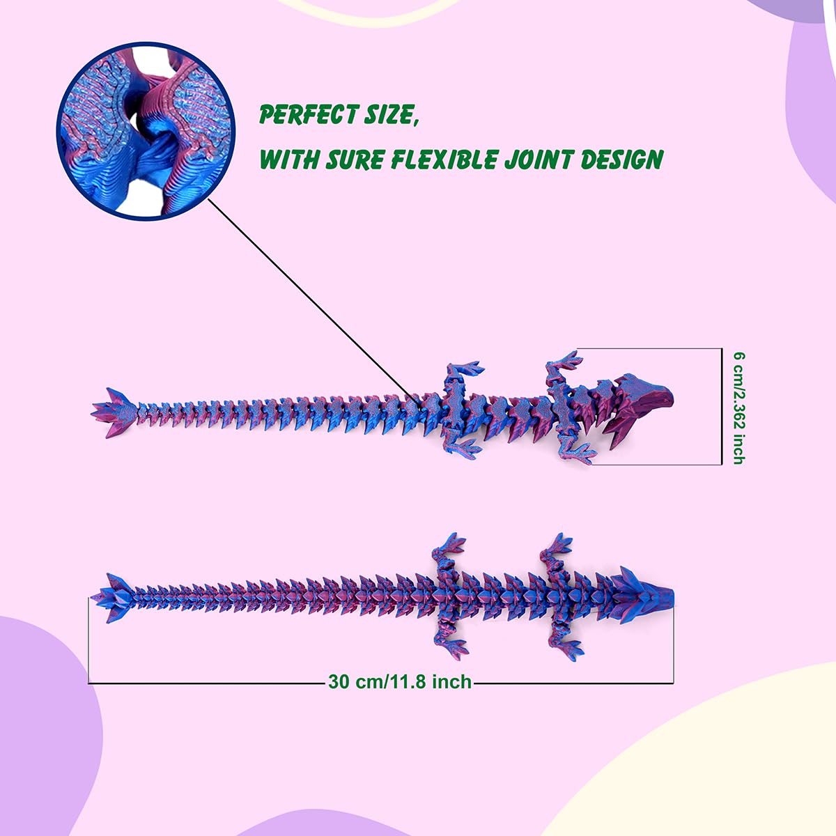 PETBSNVB 12-Inch Articulated Purple Dragon – 3D Printed Fidget Toy & Desk Decor