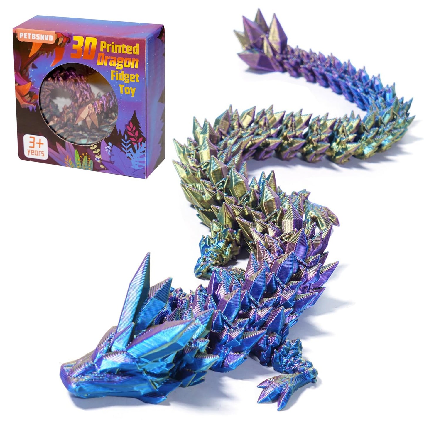 PETBSNVB Three Color Dragon – 12-inch Articulated Crystal Dragon Fidget Toy & Desk Decor