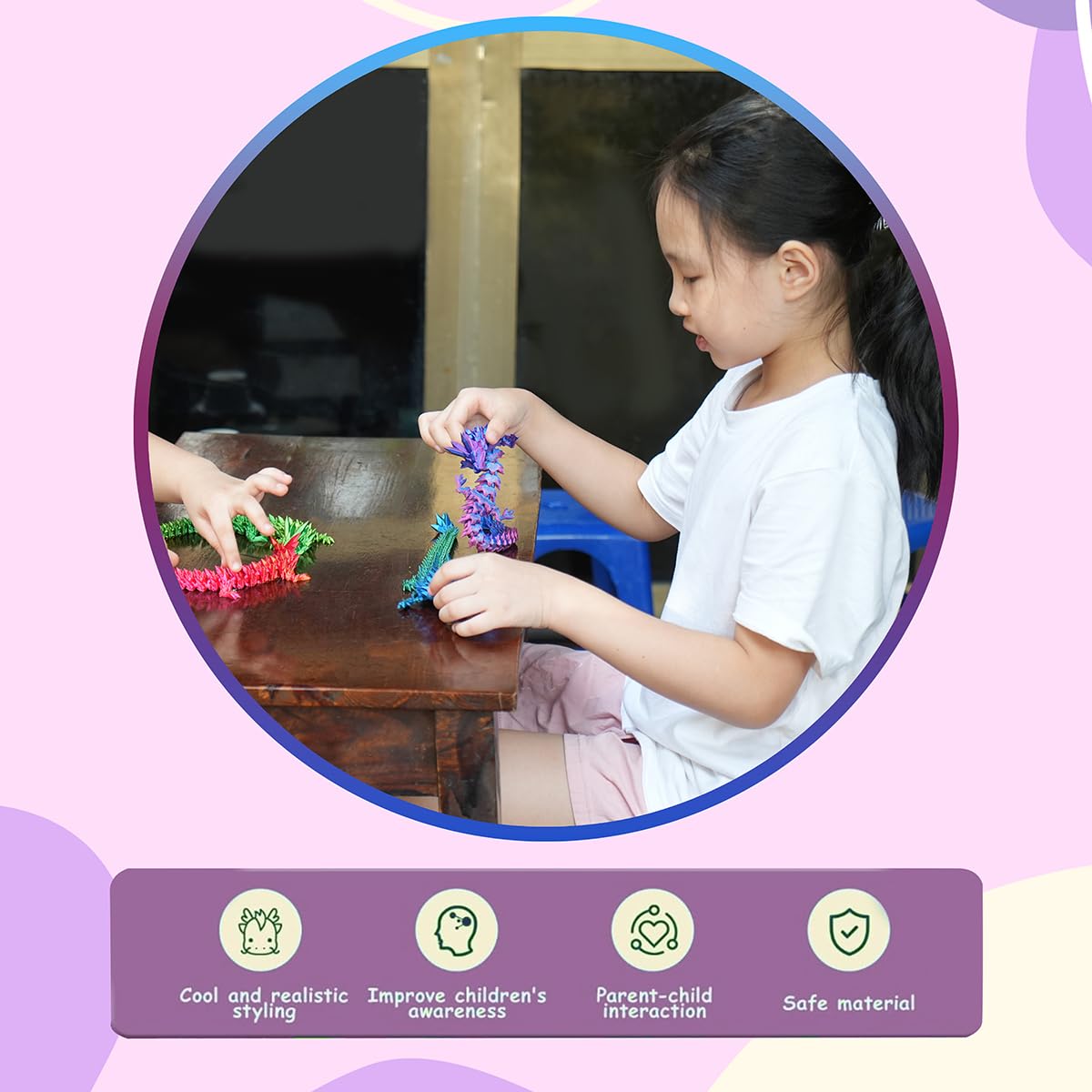 PETBSNVB 12-Inch Articulated Purple Dragon – 3D Printed Fidget Toy & Desk Decor