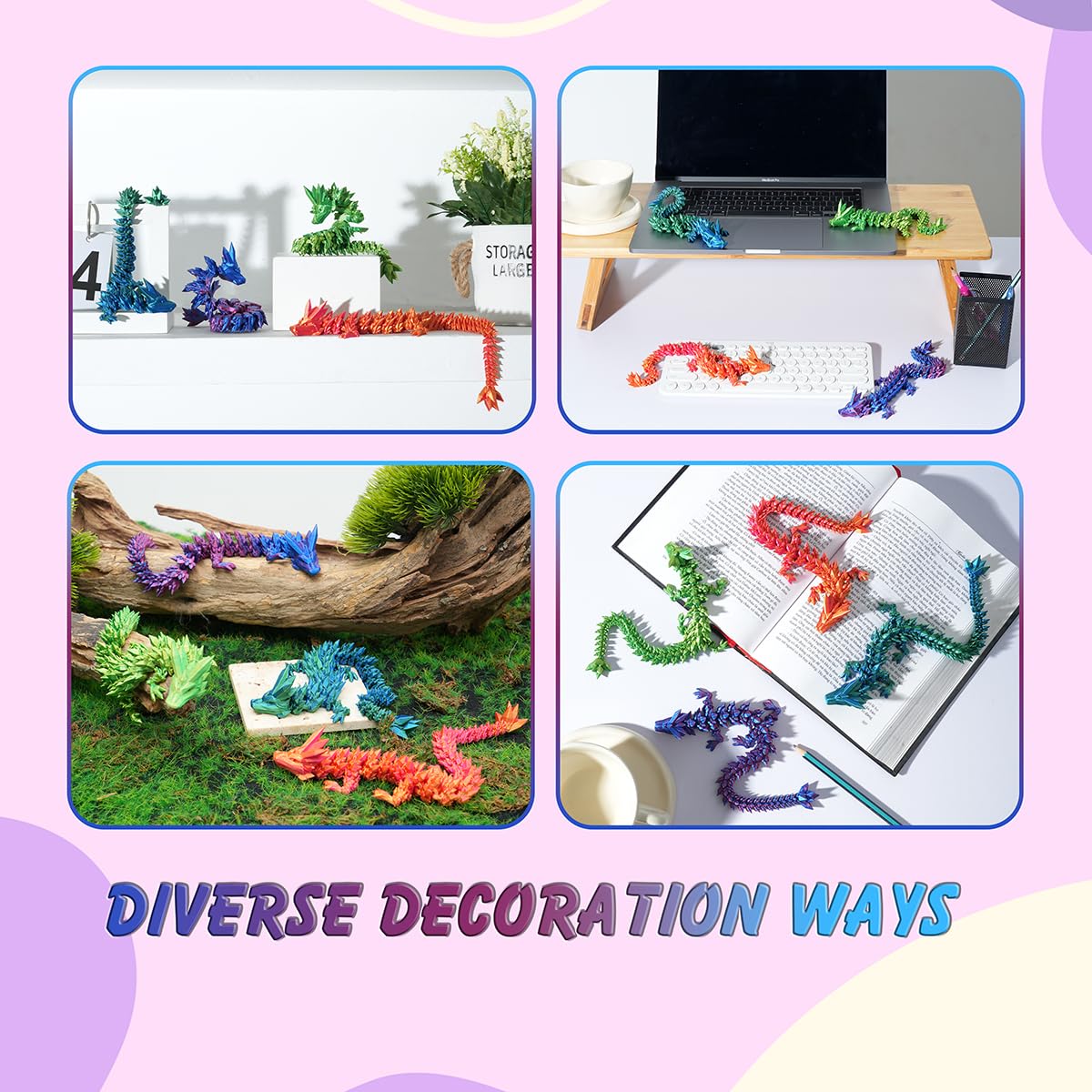 PETBSNVB 12-Inch Articulated Purple Dragon – 3D Printed Fidget Toy & Desk Decor