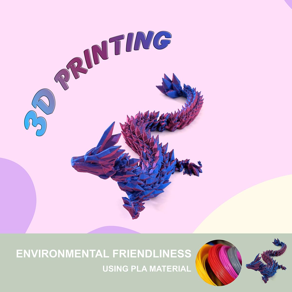 PETBSNVB 12-Inch Articulated Purple Dragon – 3D Printed Fidget Toy & Desk Decor