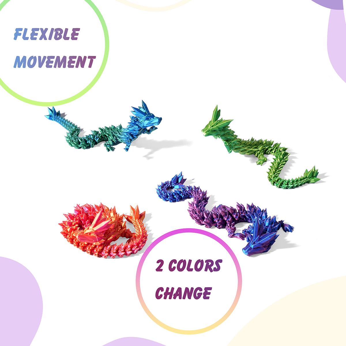 PETBSNVB 12-Inch Articulated Purple Dragon – 3D Printed Fidget Toy & Desk Decor