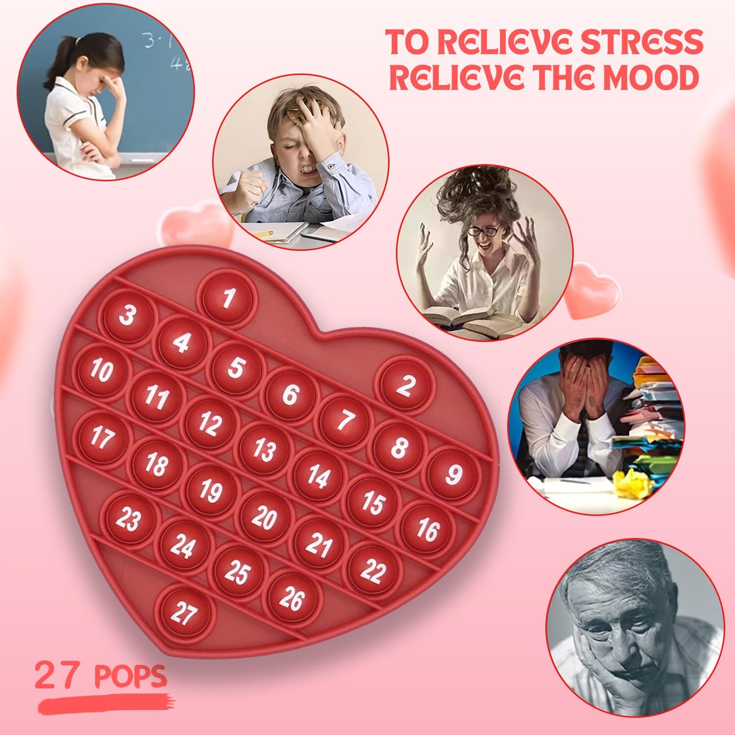 PETBSNVB Red Heart Pop Bubble Fidget Toy with Letters & Numbers – Valentines Gift, Classroom Prize