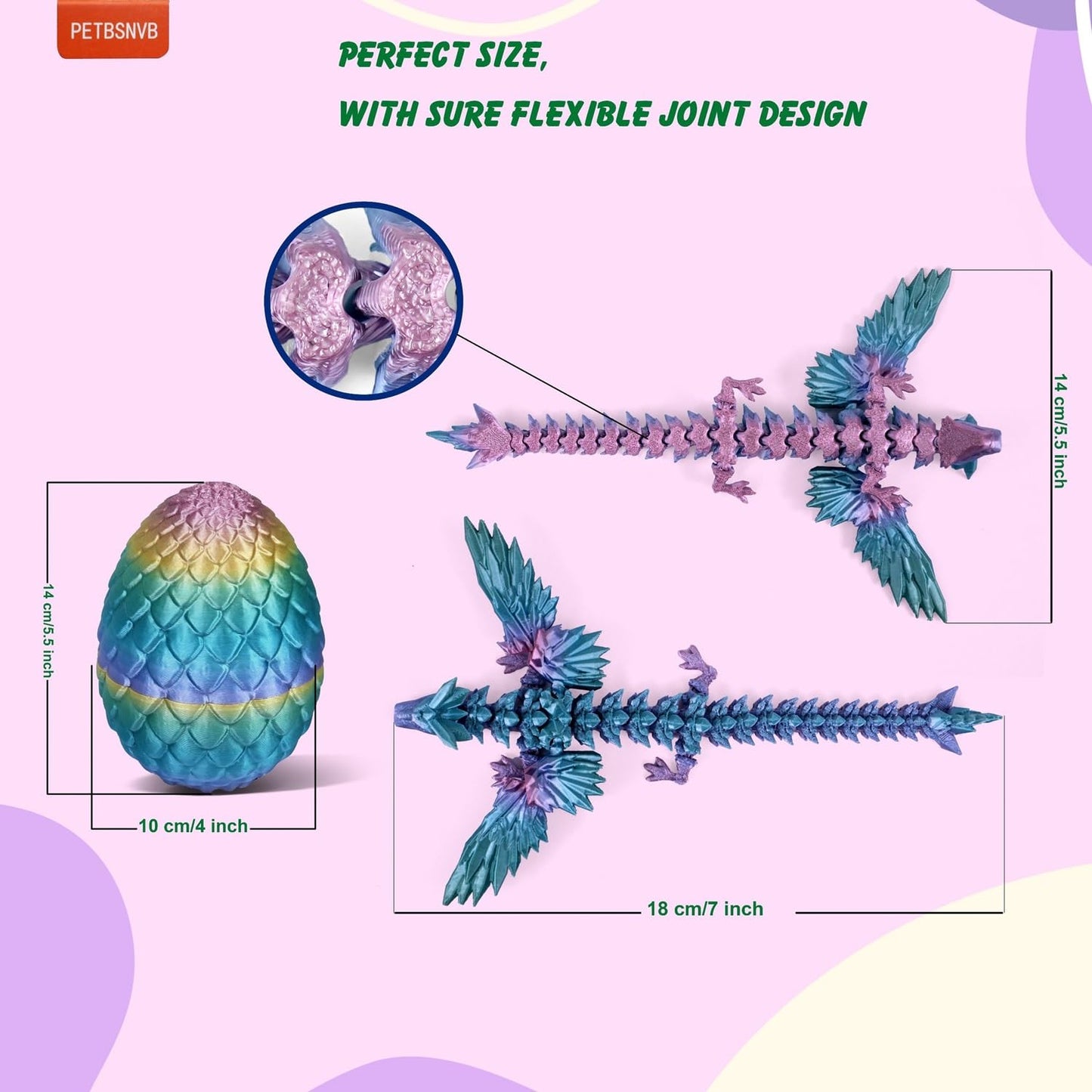 PETBSNVB 3D Printed Dragon in Egg — Easter Surprise, Articulated Fidget Toy, Desk Decor (Laser Red)