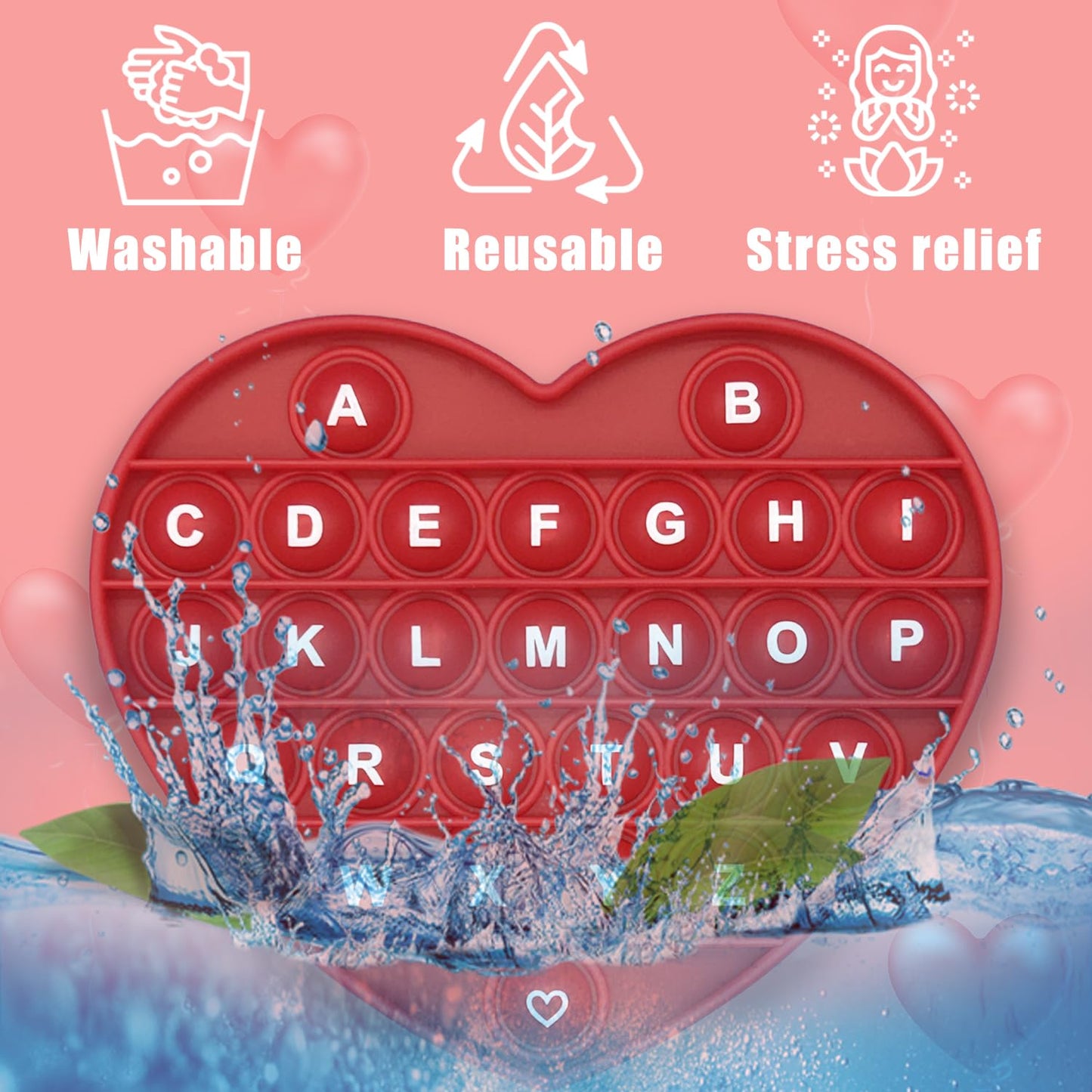PETBSNVB Red Heart Pop Bubble Fidget Toy with Letters & Numbers – Valentines Gift, Classroom Prize