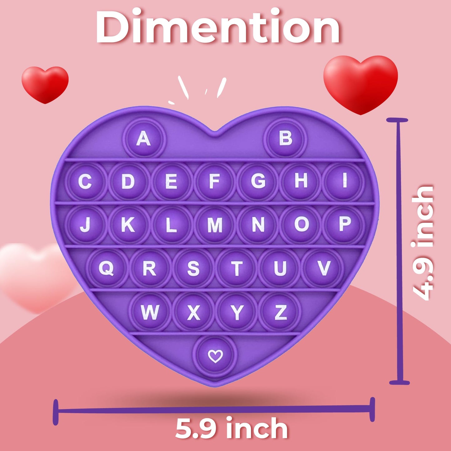 PETBSNVB Purple Heart Pop Bubble Fidget Toy – Letters & Numbers, Valentines Gift