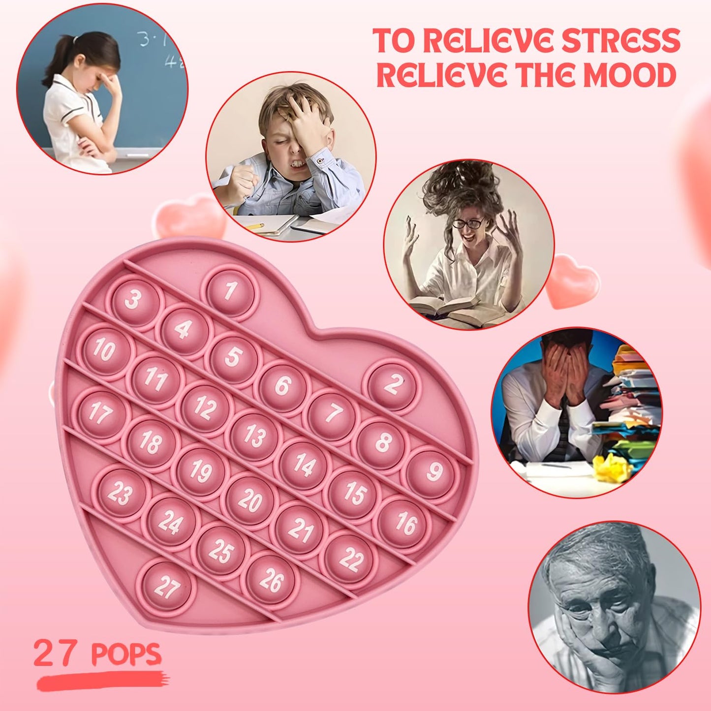 PETBSNVB Pink Heart Pop Bubble Fidget Toy – Letters & Numbers, Valentines Gift