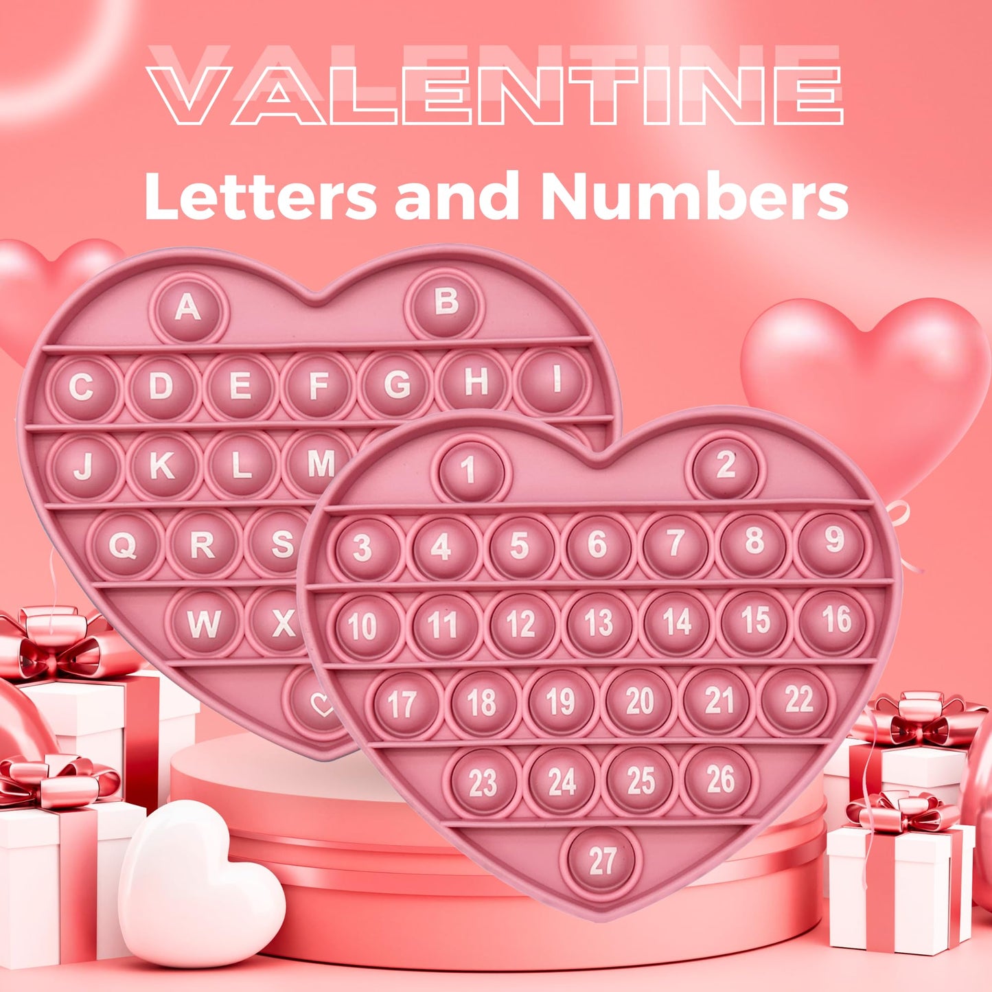 PETBSNVB Pink Heart Pop Bubble Fidget Toy – Letters & Numbers, Valentines Gift