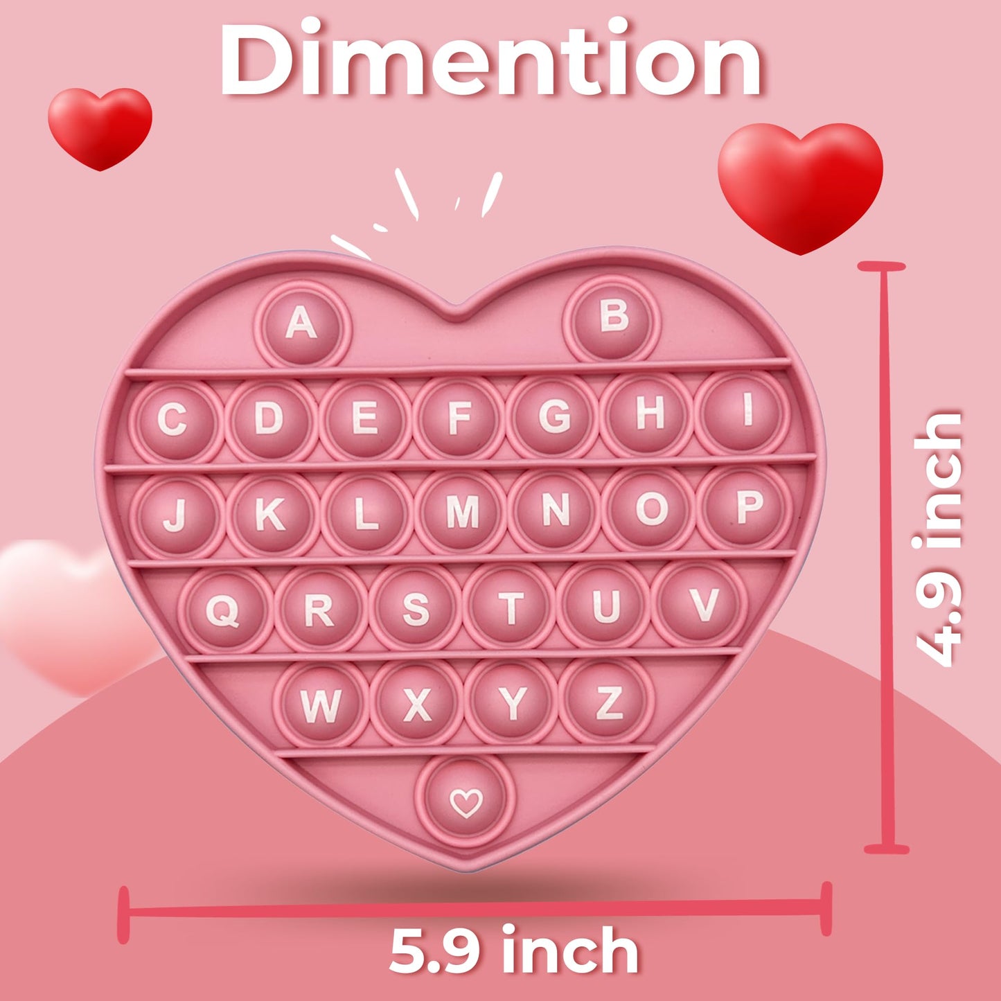 PETBSNVB Pink Heart Pop Bubble Fidget Toy – Letters & Numbers, Valentines Gift